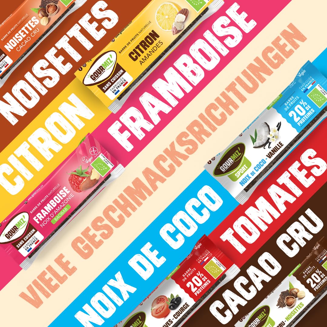 Gourmiz Fruit Bar - Discovery Pack 6 Bars, High Energy Carbohydrate & Organic Protein Bars, Dates, Vegan Snacks, Gluten Free, No Added Sugar - Perfect for Sports, Hiking & Healthy On-the-Go Snacking