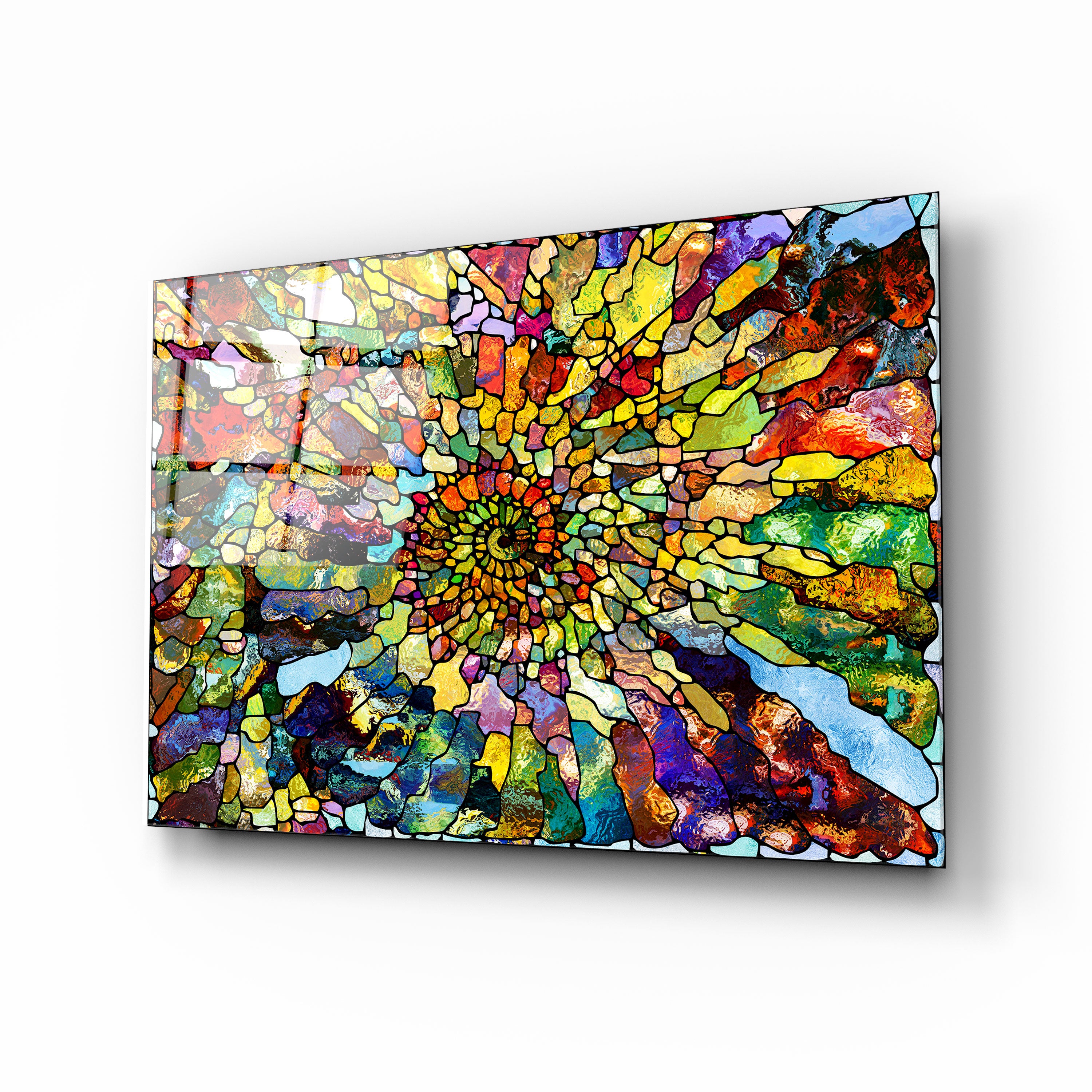 Vibrant Spiral Stained Glass Window Art - Handmade Decorative Panels for Home, Church & Office Decor