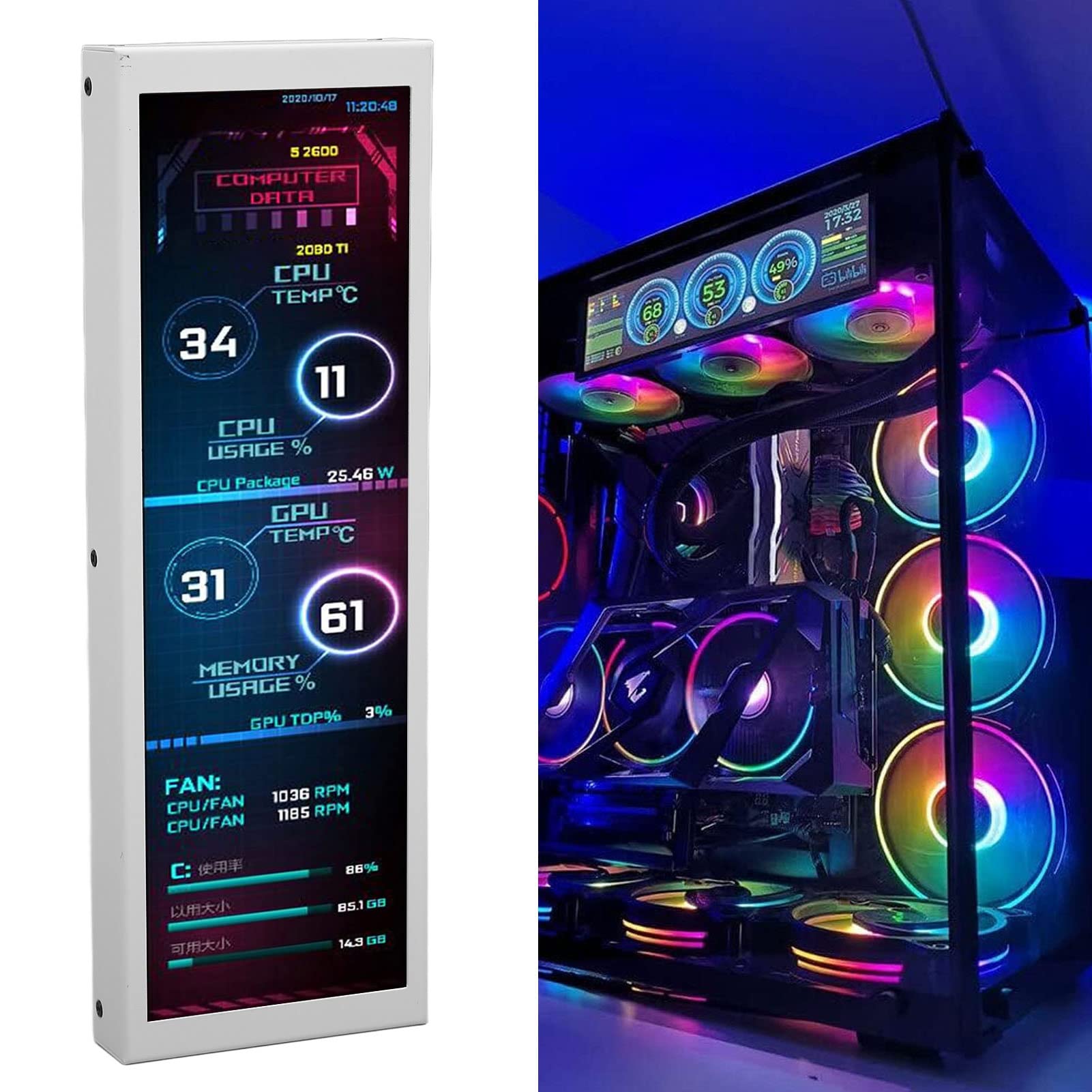 7.9 Inch IPS Display Computer Temperature Monitor - Multi-Function PC CPU Data Monitor for Raspberry Pi, Linux & Windows Systems - Perfect for DIY Projects, Server Monitoring & Gaming PC Builds