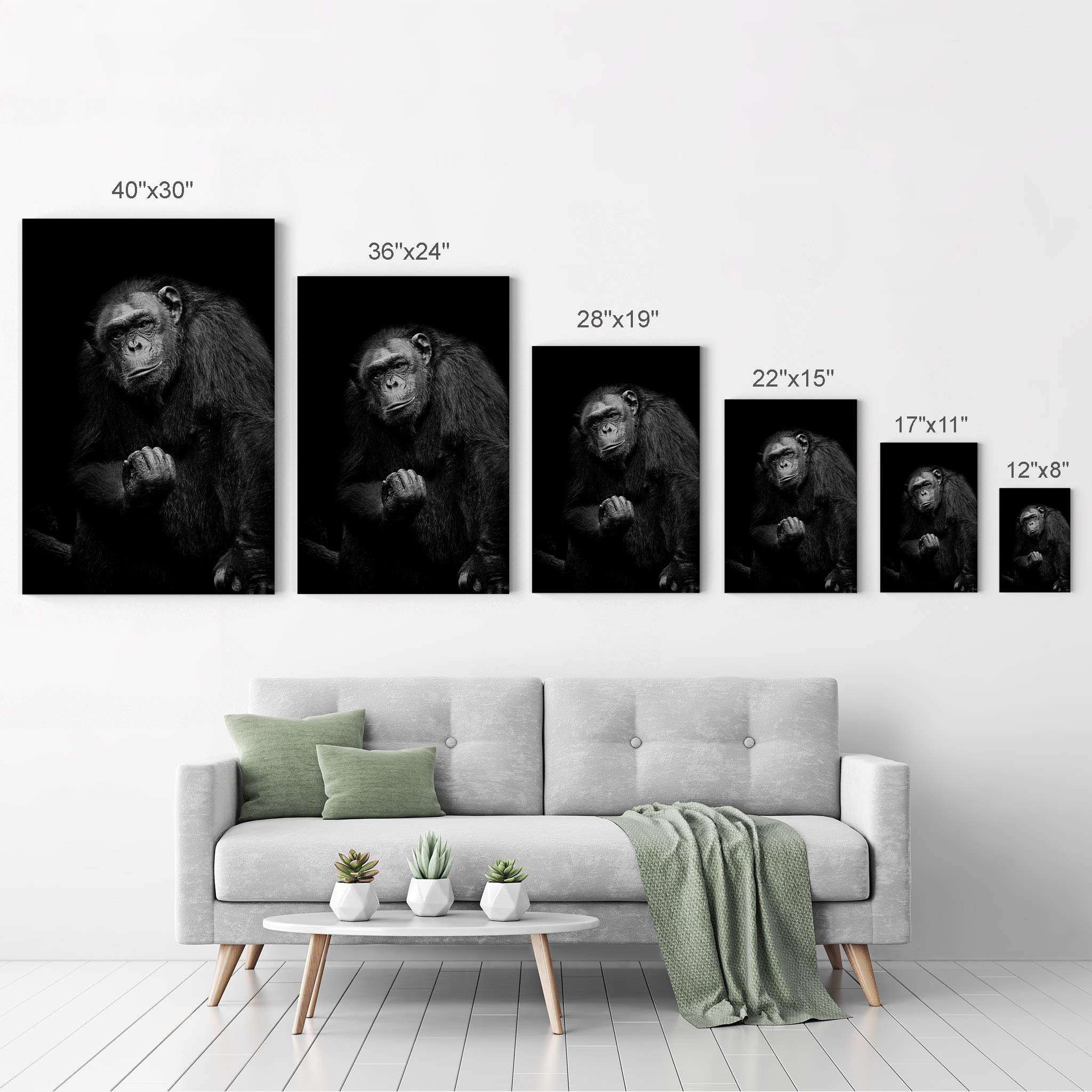 Black and White Gorilla Portrait Canvas Print - African Wildlife Wall Art for Bedroom, Nursery & Home Decor - 40x30 Inches - Perfect for Jungle Theme Rooms & Safari Decorations