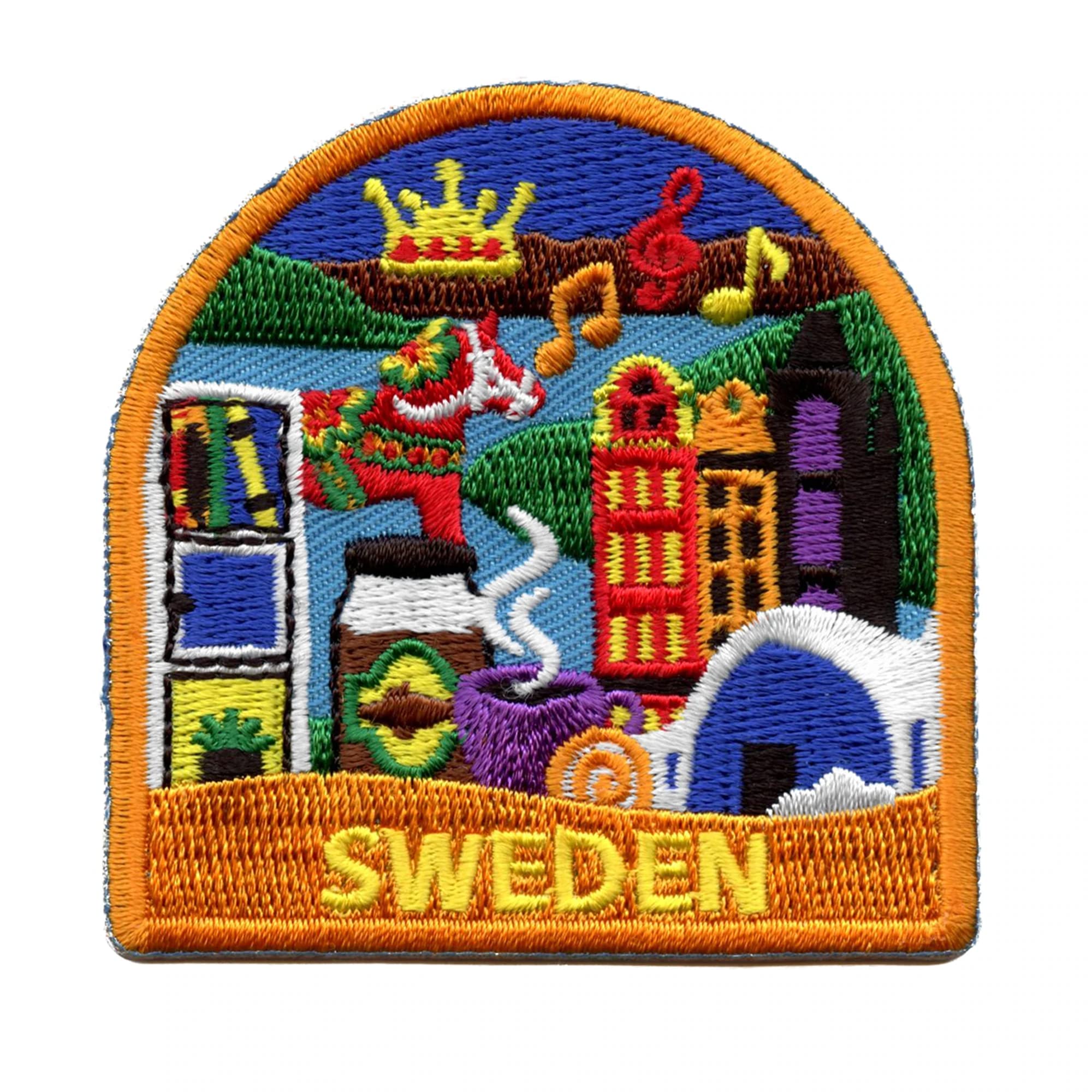 Sweden World Showcase Embroidered Iron-On Shield Patch - Travel Souvenir Badge for Jackets, Backpacks & Collectors | Perfect for Travel Memories & Scrapbooking