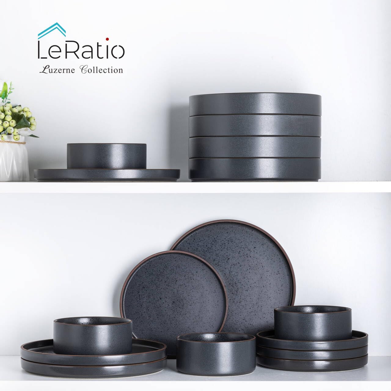 LERATIO 6-Piece Ceramic Dinner Plates Set - 10.75 Inch Large Round Plates, Microwave & Dishwasher Safe, Oven-Friendly Modern Dinnerware - Coffee Rim Design - Perfect for Family Dinners, Restaurants & Entertaining Guests