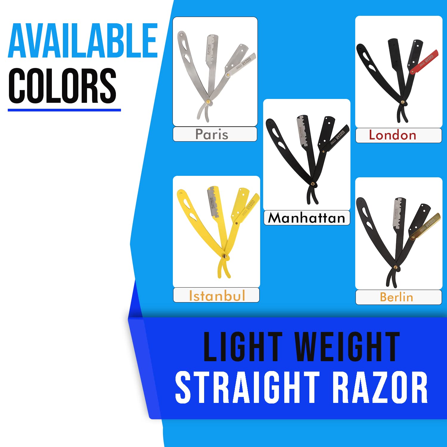 Professional Barber Straight Edge Razor - 100% Stainless Steel Shaving Razor with 10 Derby Premium Blades - Barber Approved Men's Straight Razor for Precision Shaving & Grooming - Perfect for Home Use, Barbershops & Gift Giving (Manhattan)
