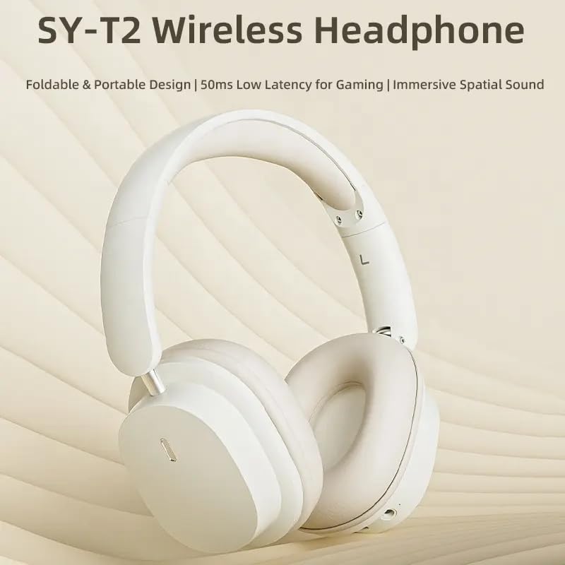 Foldable Wireless Headphones with Soft Leather Ear Cushions - Portable Bluetooth Headset for Travel, Workout & Commuting (White)