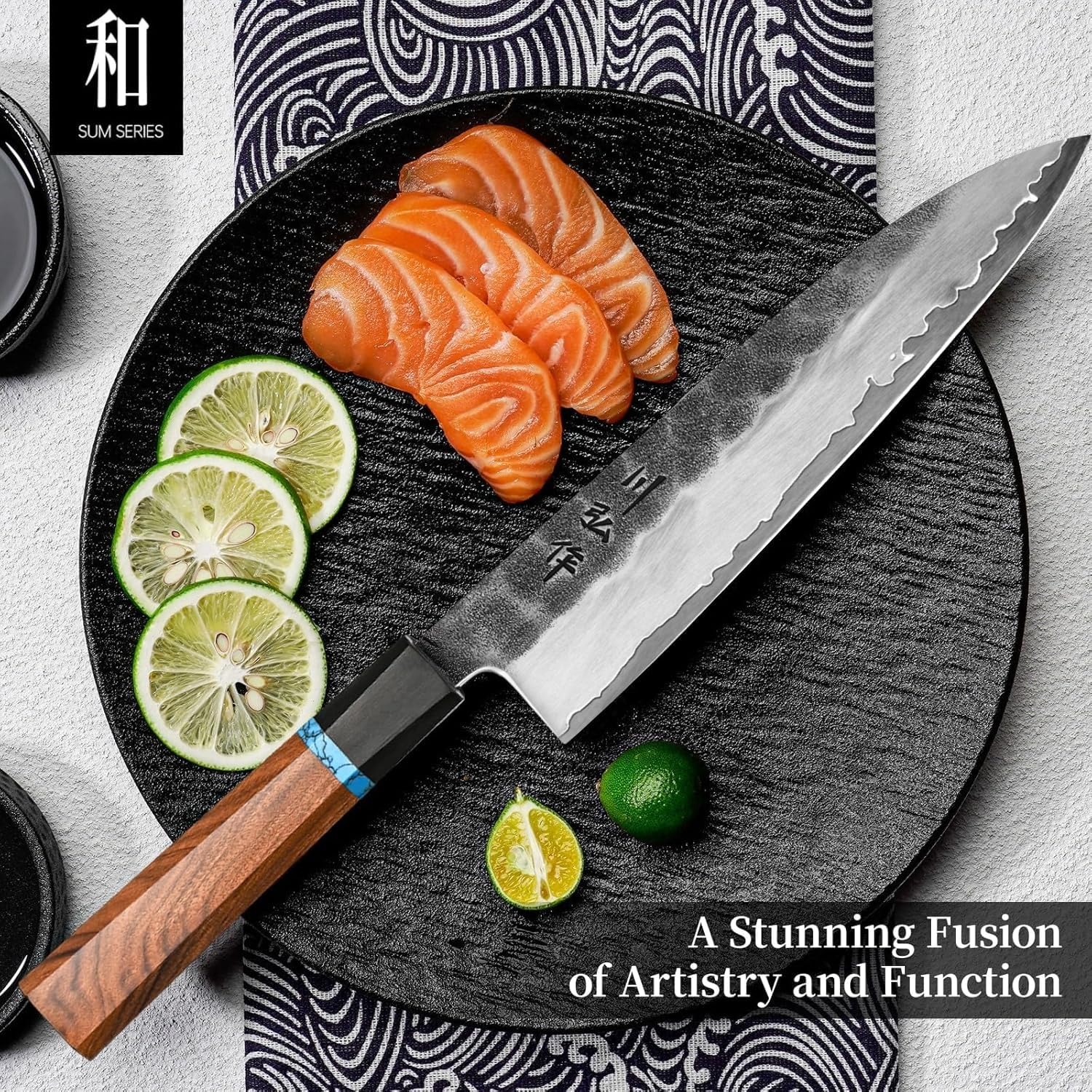 Premium Japanese VG10 Steel Chef Knife 210mm - Handcrafted Black Forged Kitchen Knife with Ergonomic Handle - Professional Chef's Gift for Men & Women - Luxury Wooden Gift Box - Ideal for Sushi, Meat Cutting & Home Cooking