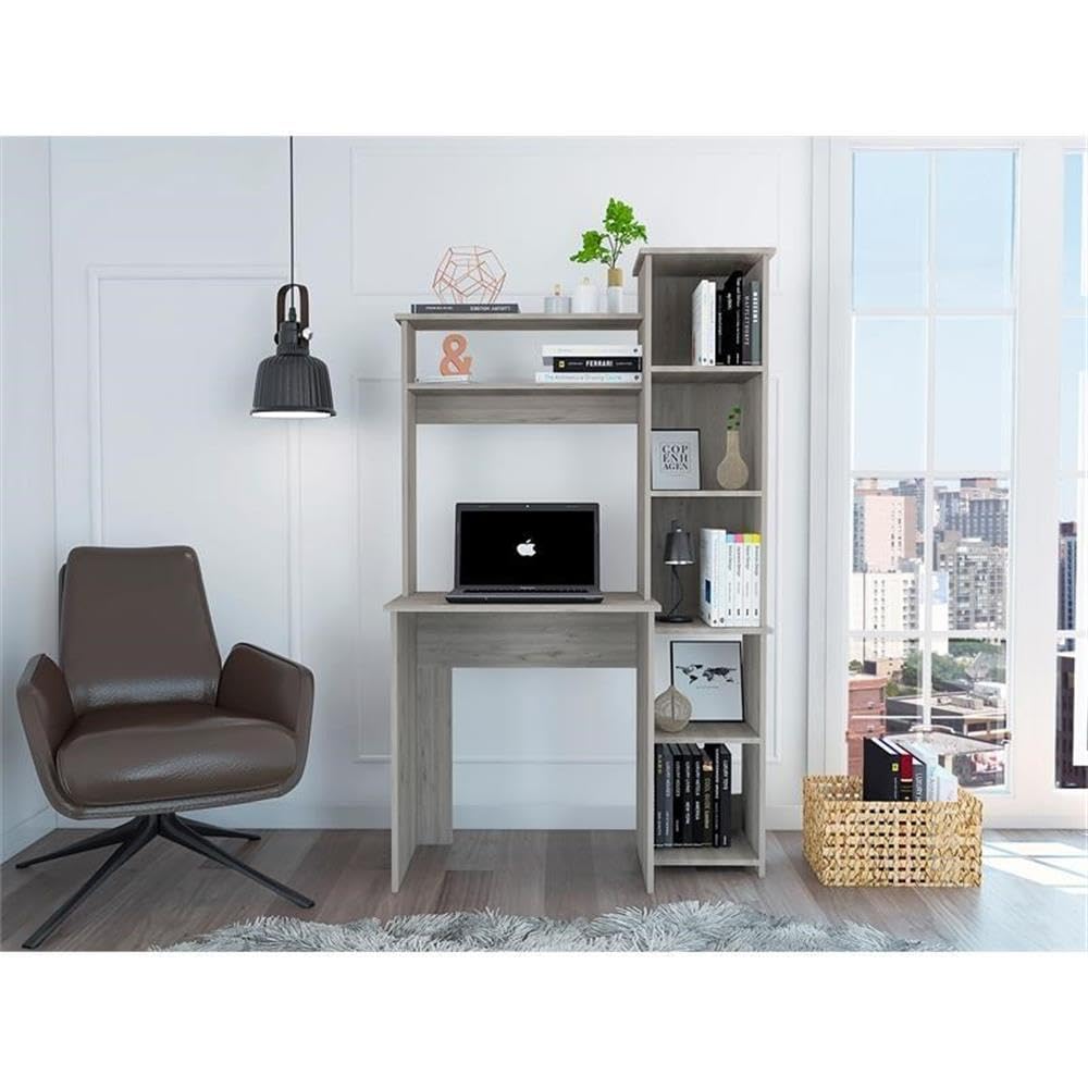 TUHOME Gray Versalles Engineered Wood Desk for Home Office