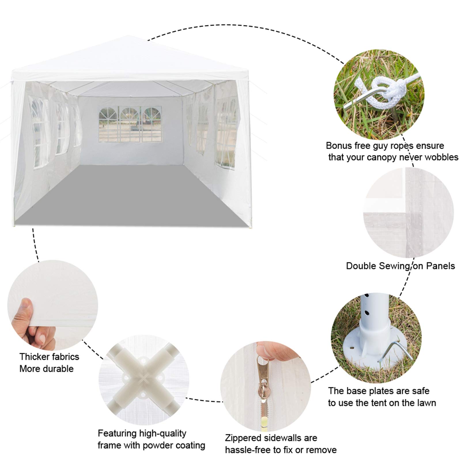 10x30 Party Tent Canopy - Waterproof Outdoor Wedding, Camping, BBQ & Backyard Event Shelter with Removable Sidewalls & PE Fabric - Perfect for Windy Weather Protection, Family Gatherings, Picnics and Outdoor Celebrations