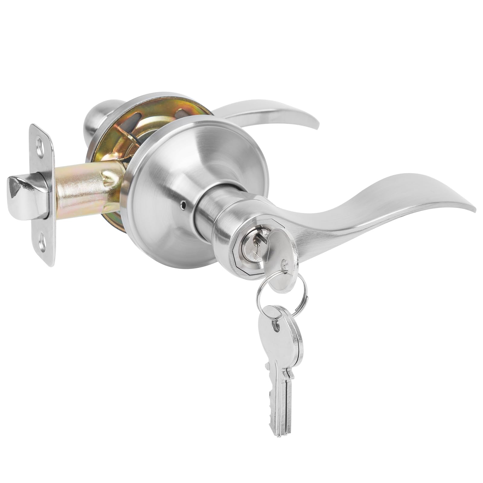 Satin Nickel Door Lever with Lock - Wave Style for Entry & Interior Doors - Secure Keyed Entry