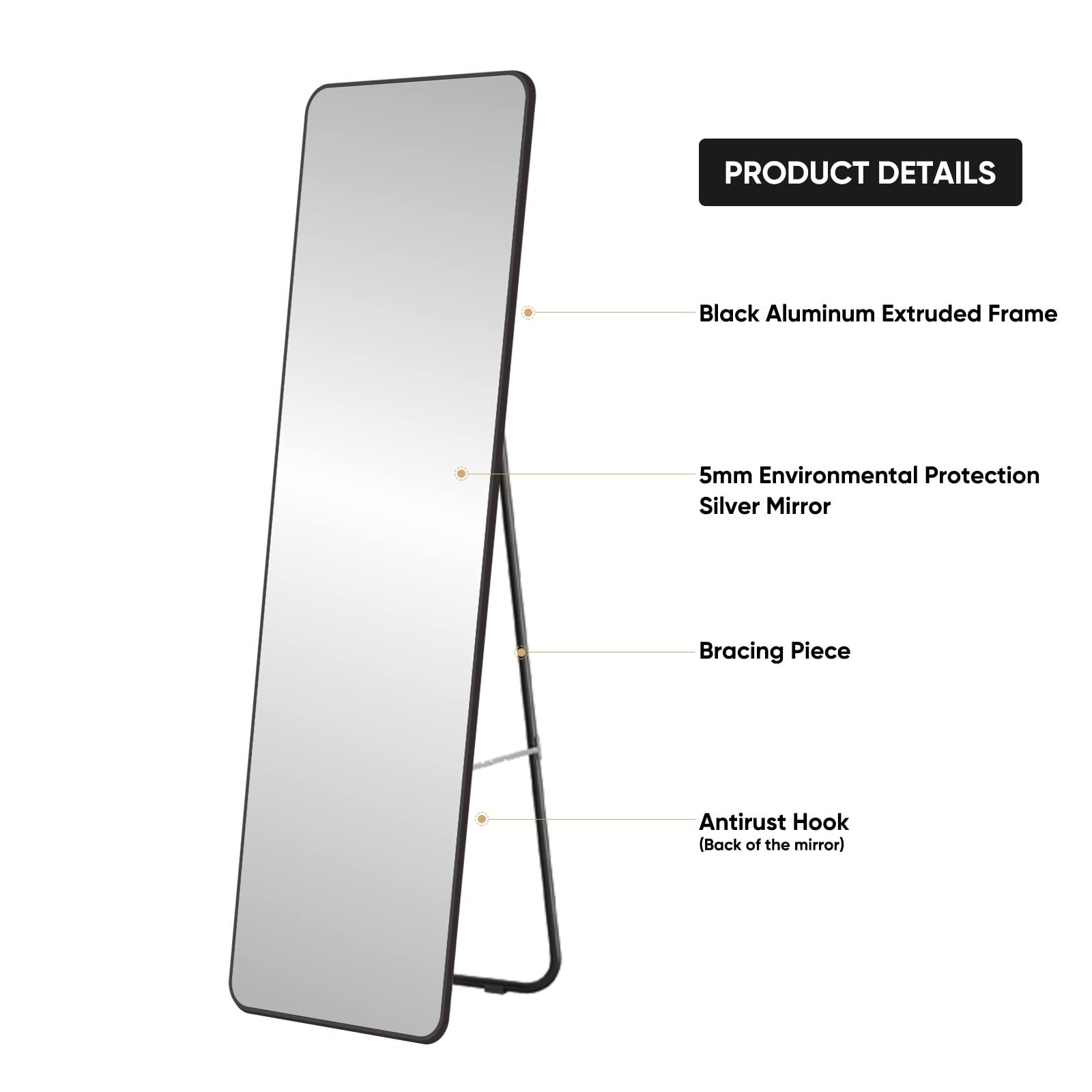 Full Length Mirror with Black Frame - 65