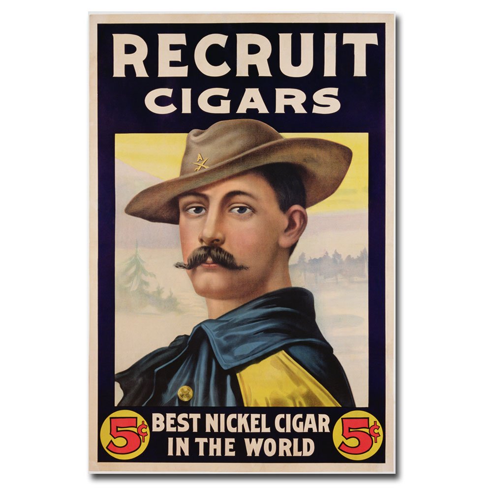Trademark Art Recruit Cigars 1899 Vintage Canvas Wall Art Print - 16x24 Inch Home Decor for Living Room, Office & Man Cave