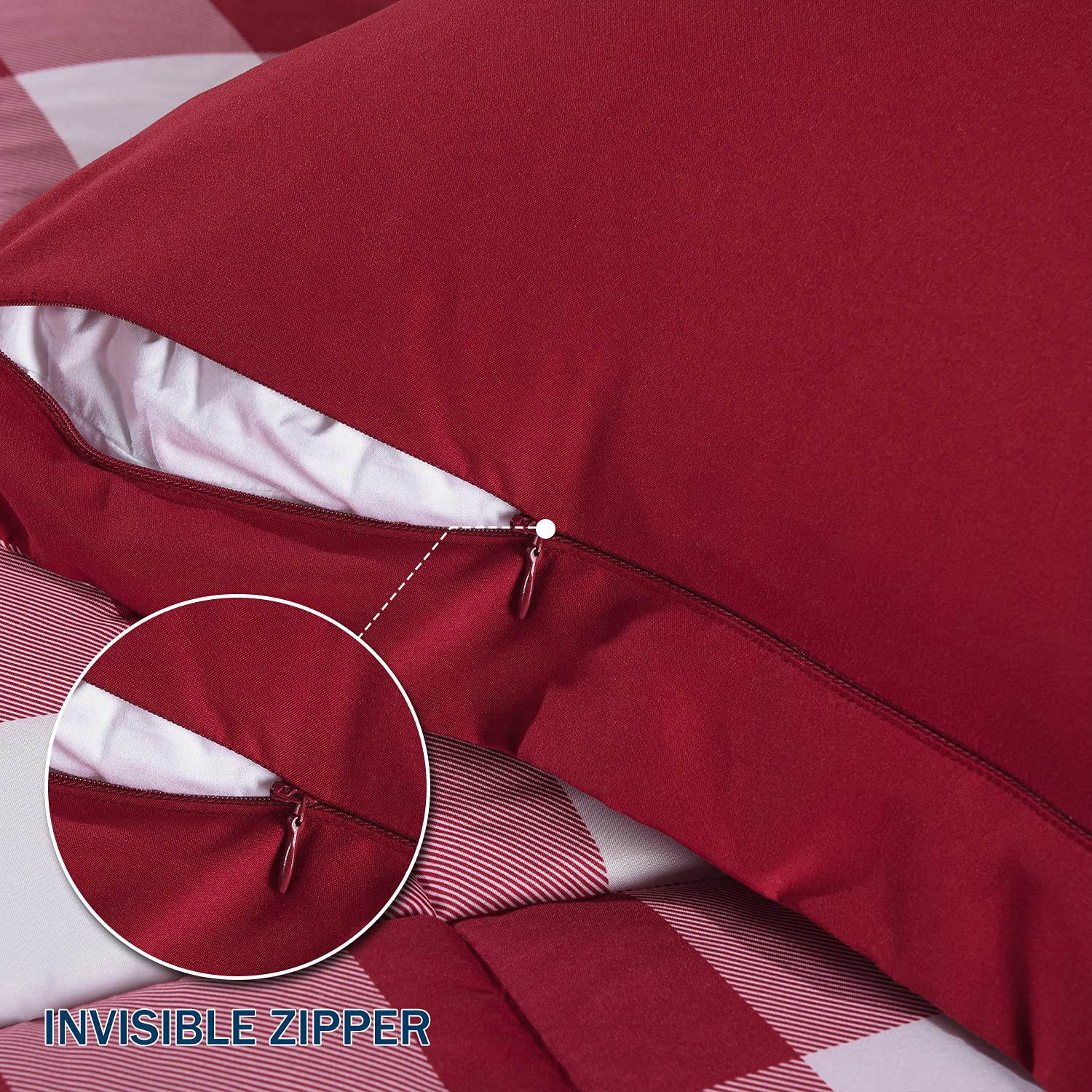 Downluxe Lightweight Plaid Comforter Set King Size - 3-Piece Reversible Down Alternative Bedding with 2 Pillow Shams - Red & White Checkered Pattern - Cozy All-Season Comfort for Master Bedroom or Guest Room