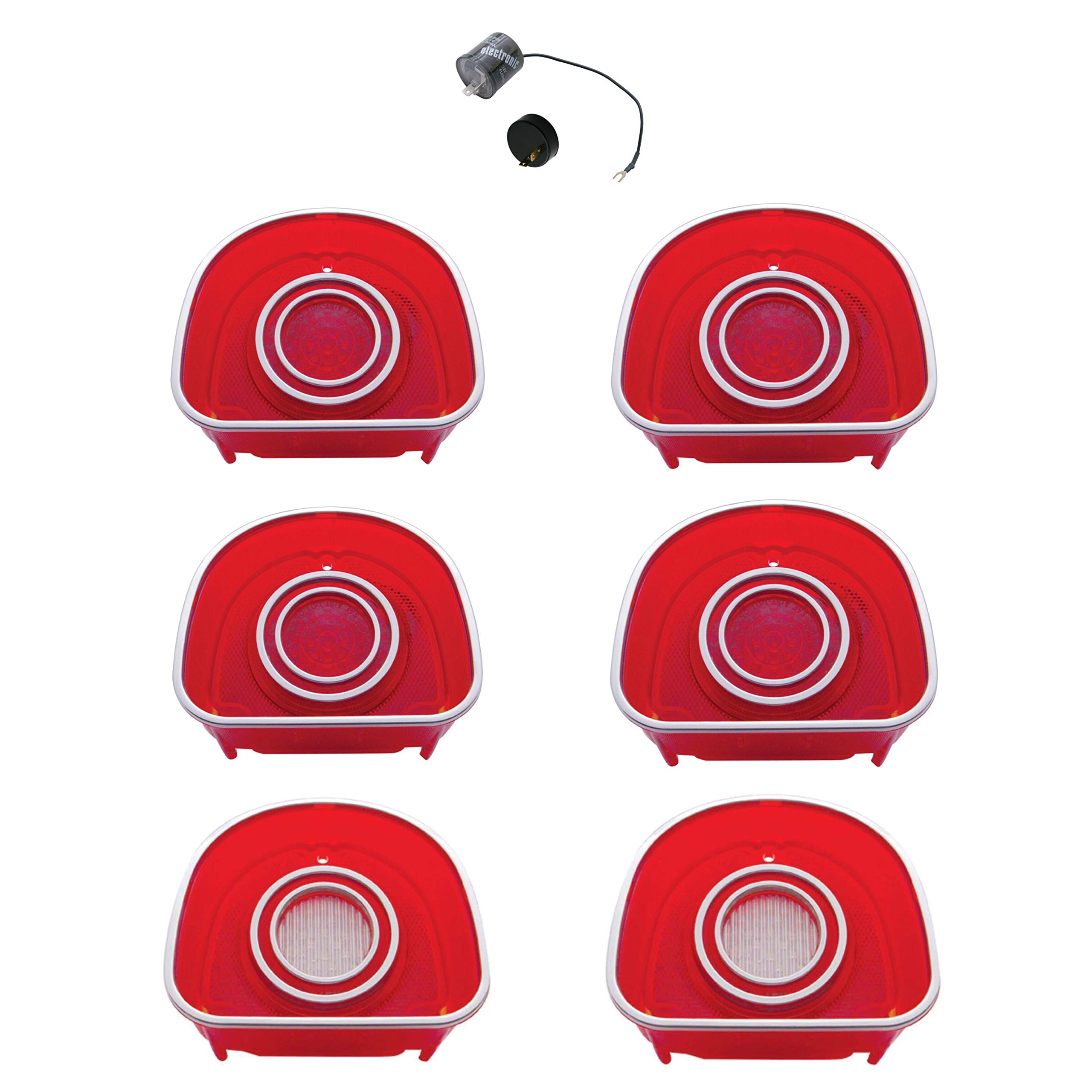 United Pacific 1968 Chevy Impala Caprice LED Tail Lights & Backup Lights Set with SS Trim & LED Flasher - High Performance Replacement for Classic Cars, Night Driving Safety