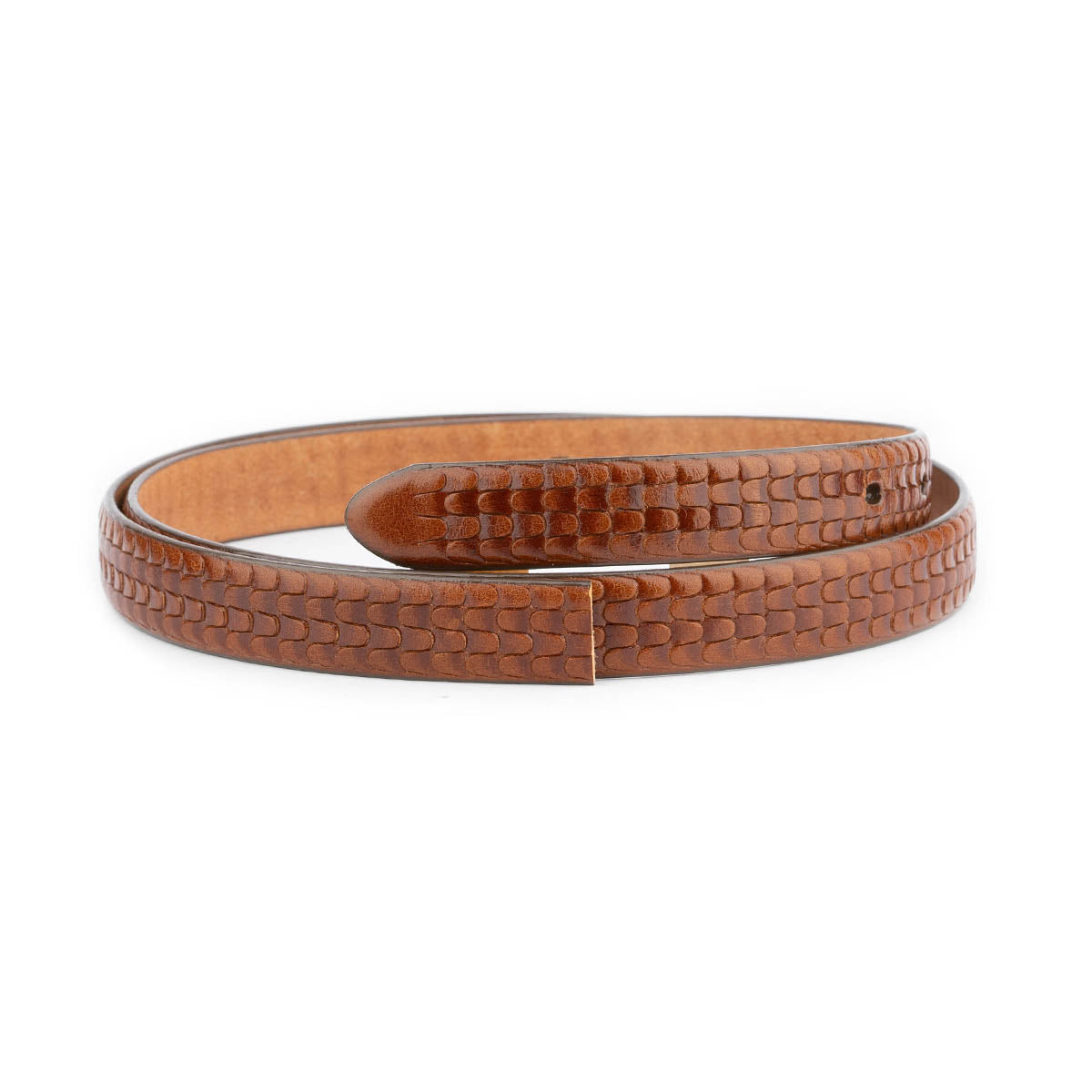 Genuine Brown Embossed Leather Women's Thin Belt Strap - Replacement for Cartier Buckle | Fashion Accessory for Jeans, Dresses & Casual Outfits