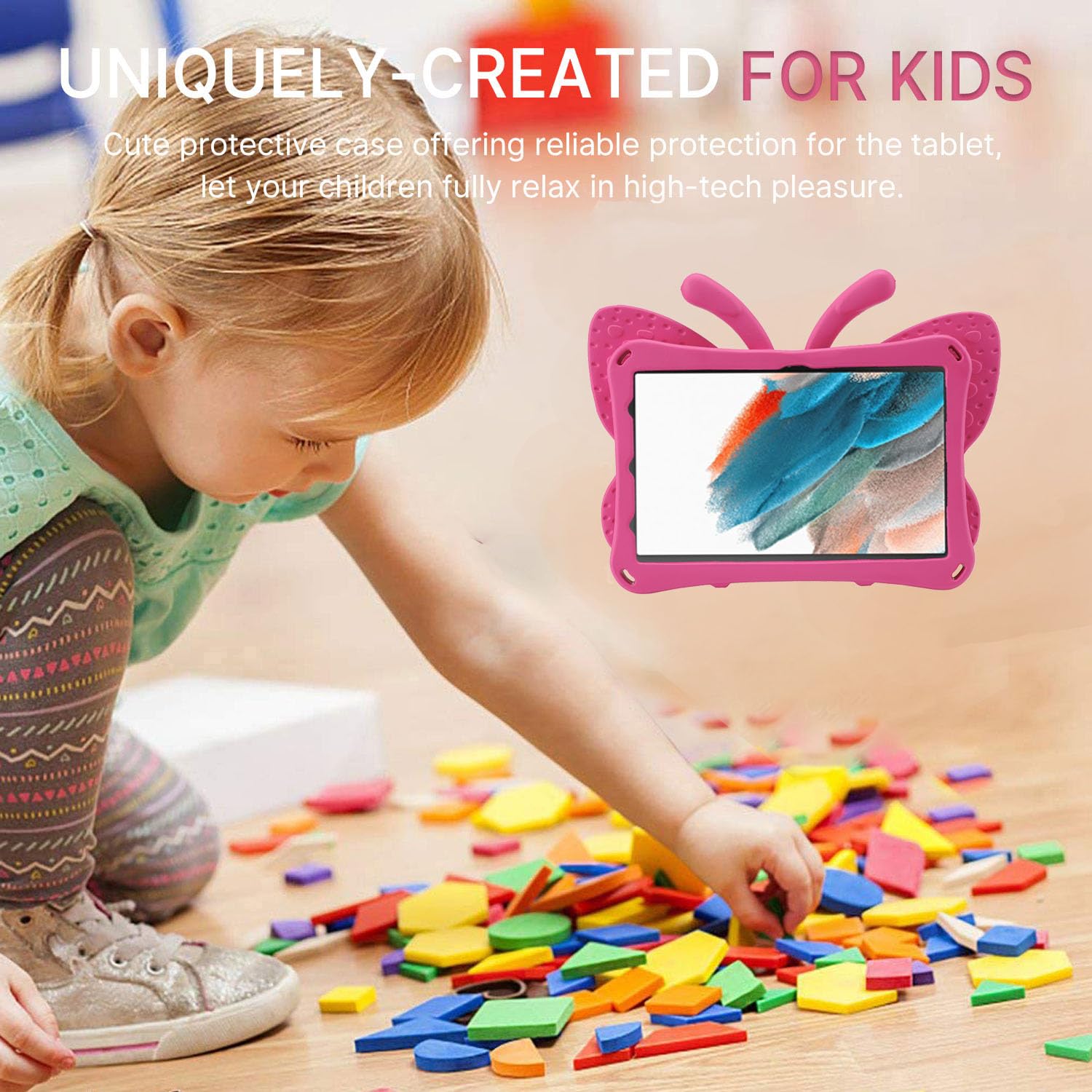 **Shockproof iPad Air 4/5/6 10.9 Inch Case (2022-2024) – Heavy Duty EVA Rugged Cover with Foldable Stand | Butterfly Design for Kids | Perfect for Boys, Girls & School Use (Rose Pink)**