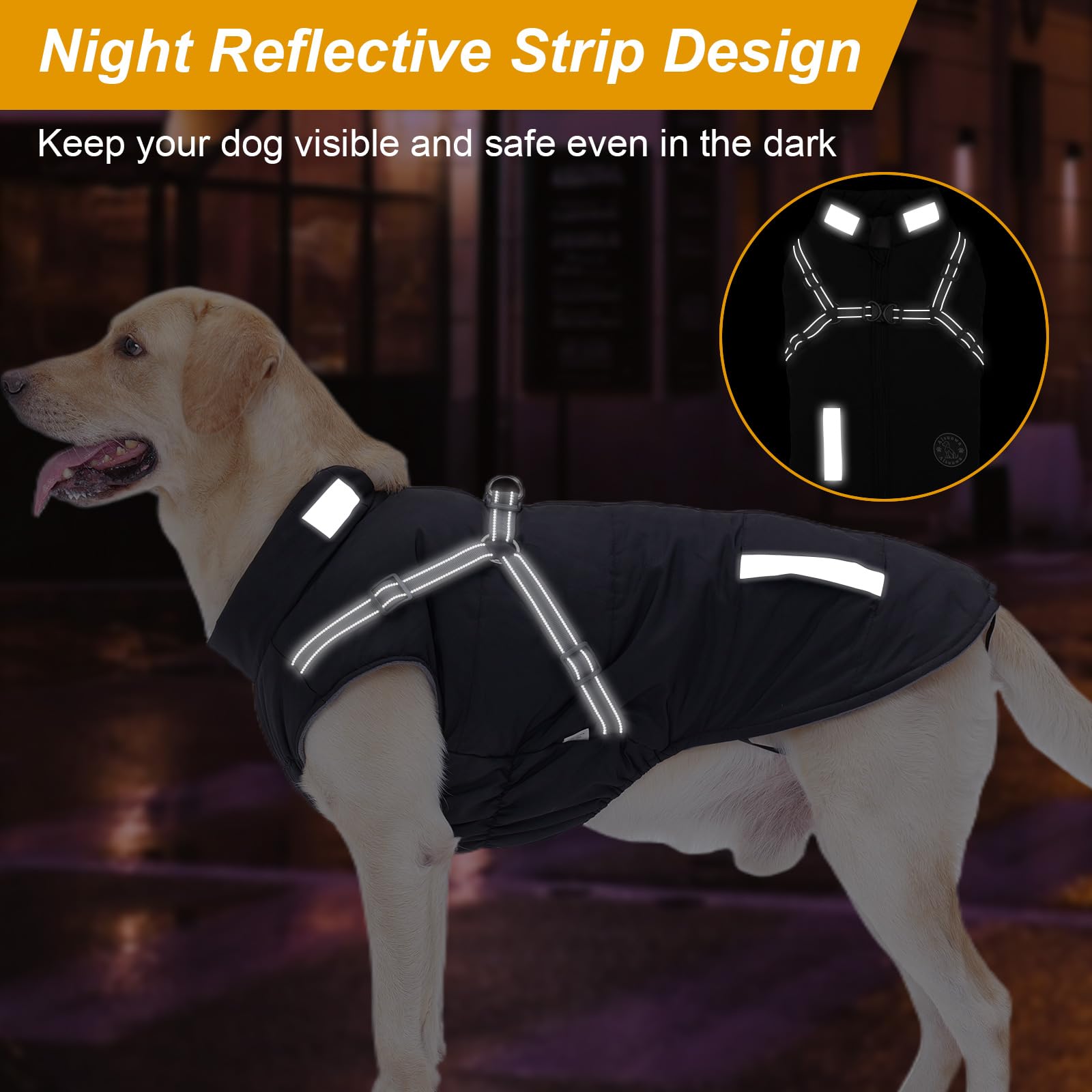 Warm Dog Jacket with Built-in Harness - Fleece Winter Coat for Small Medium Large Dogs | Waterproof Reflective Dog Vest for Cold Weather | Perfect for Outdoor Walks, Hiking & Nighttime Safety (Black, Size M)