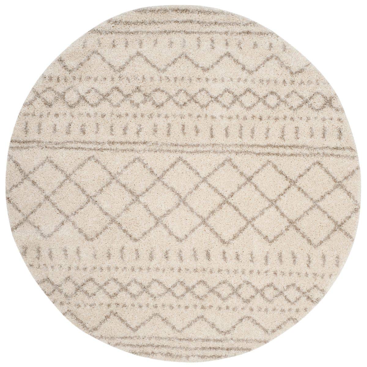 SAFAVIEH Arizona Shag Collection 10' Round Area Rug - Ivory & Beige Moroccan Design, Non-Shedding, Easy Care, 1.6-inch Thick Plush Rug for High Traffic Areas - Perfect for Living Room, Bedroom, Dorm & Home Office (ASG741A)