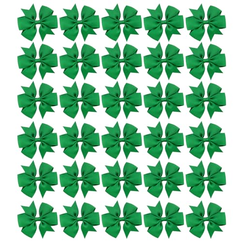30 PCS 3 Inch Hair Bows for Girls - Alligator Clip Grosgrain Ribbon Hair Accessories for Toddlers & Kids (Solid Color, Green) - Perfect for School, Parties & Daily Styling