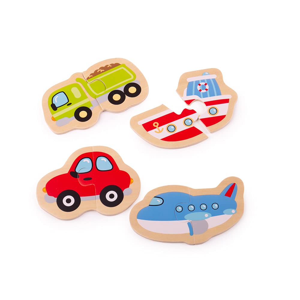 Bigjigs Toys Two Piece Puzzles - Transport Vehicles for Toddlers | Wooden Learning Toys for Kids | Perfect for Early Childhood Education & Travel Play