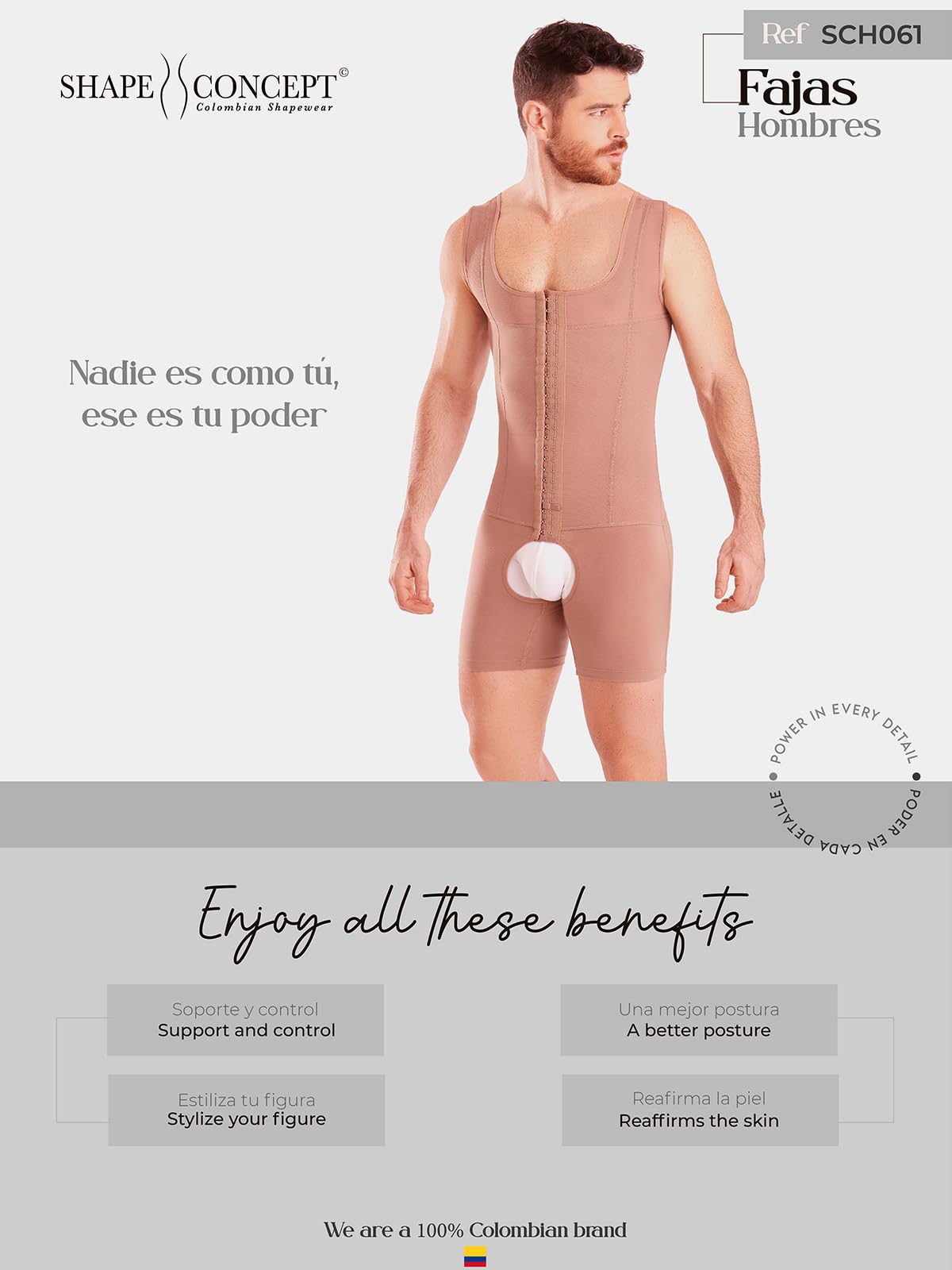 SHAPE CONCEPT Men's Shapewear 361 - Colombian Faja for Men with Hook Closure | Stomach Compression Girdle & Abdominal Control | Slimming Underwear for Workout, Post-Surgery & Everyday Wear