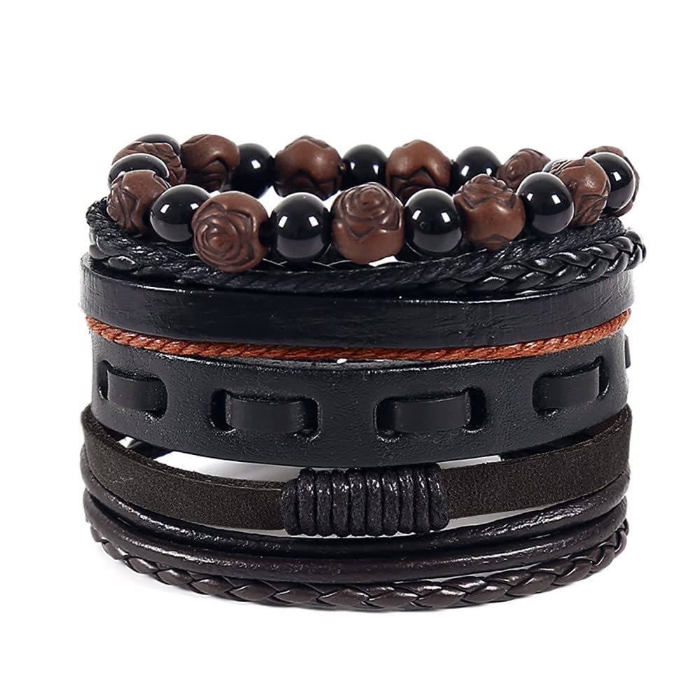 Vintage Multi-Layer Leather Jewelry Bracelet Set for Women - Hand-Woven Boho Bracelet & Earrings in Gold | Perfect for Casual Wear, Parties & Gift Giving