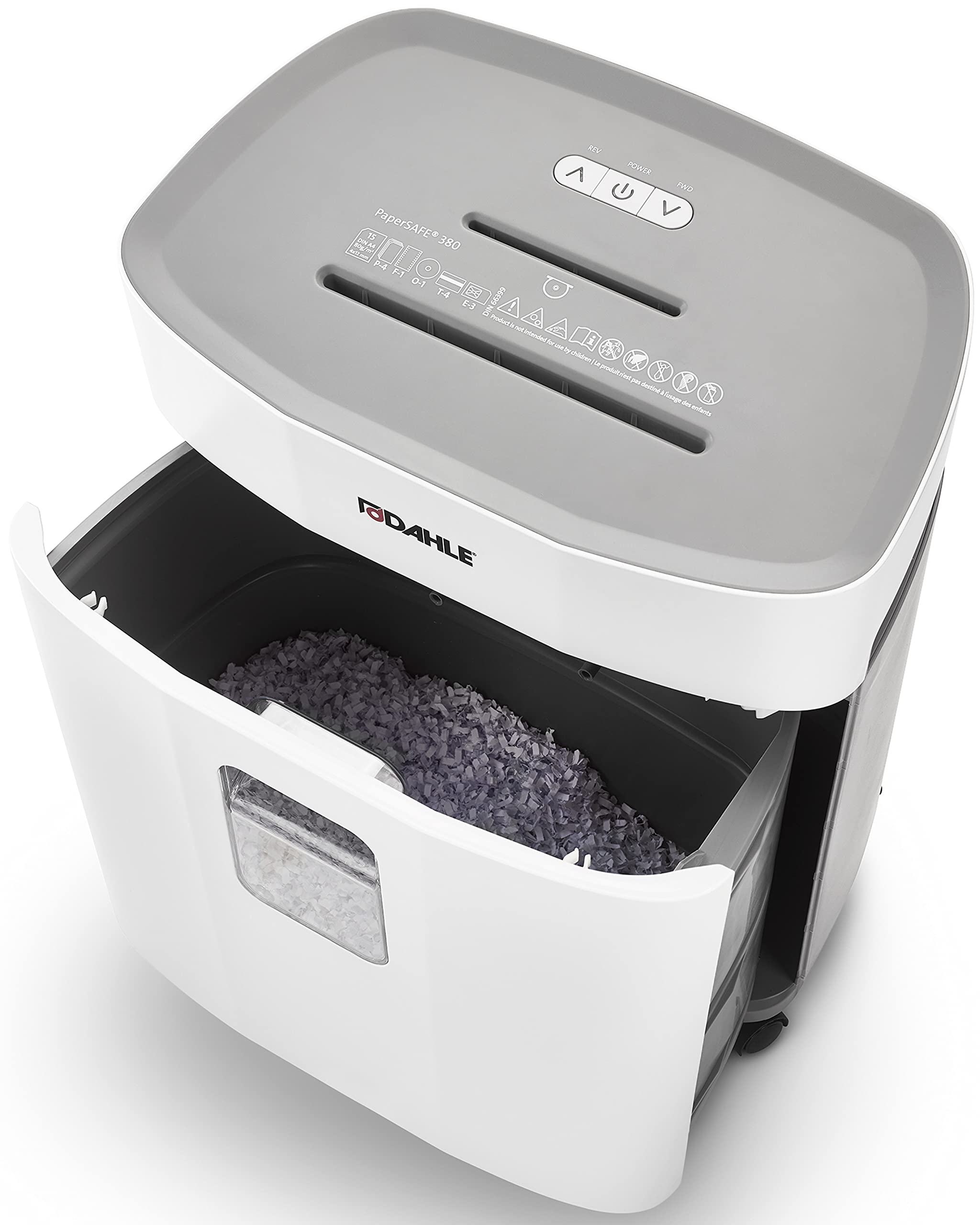 Dahle PaperSAFE PS 380 Oil-Free Paper Shredder with Jam Protection - P-4 Security Level - 15 Sheet Capacity - Shreds CDs, Staples, Paper Clips & Credit Cards - Ideal for Home Office & Small Business Document Security