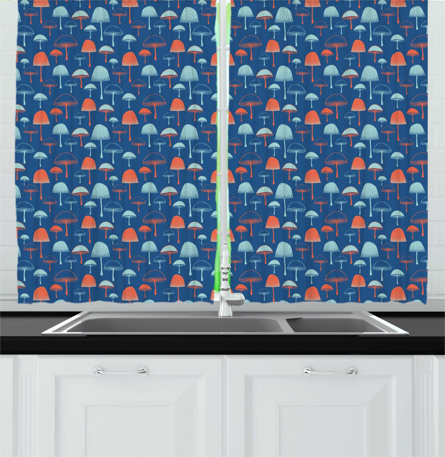 Ambesonne Mushroom Print Kitchen Curtains - Forest Themed Bohemian Drapes with Rod Pocket, 55