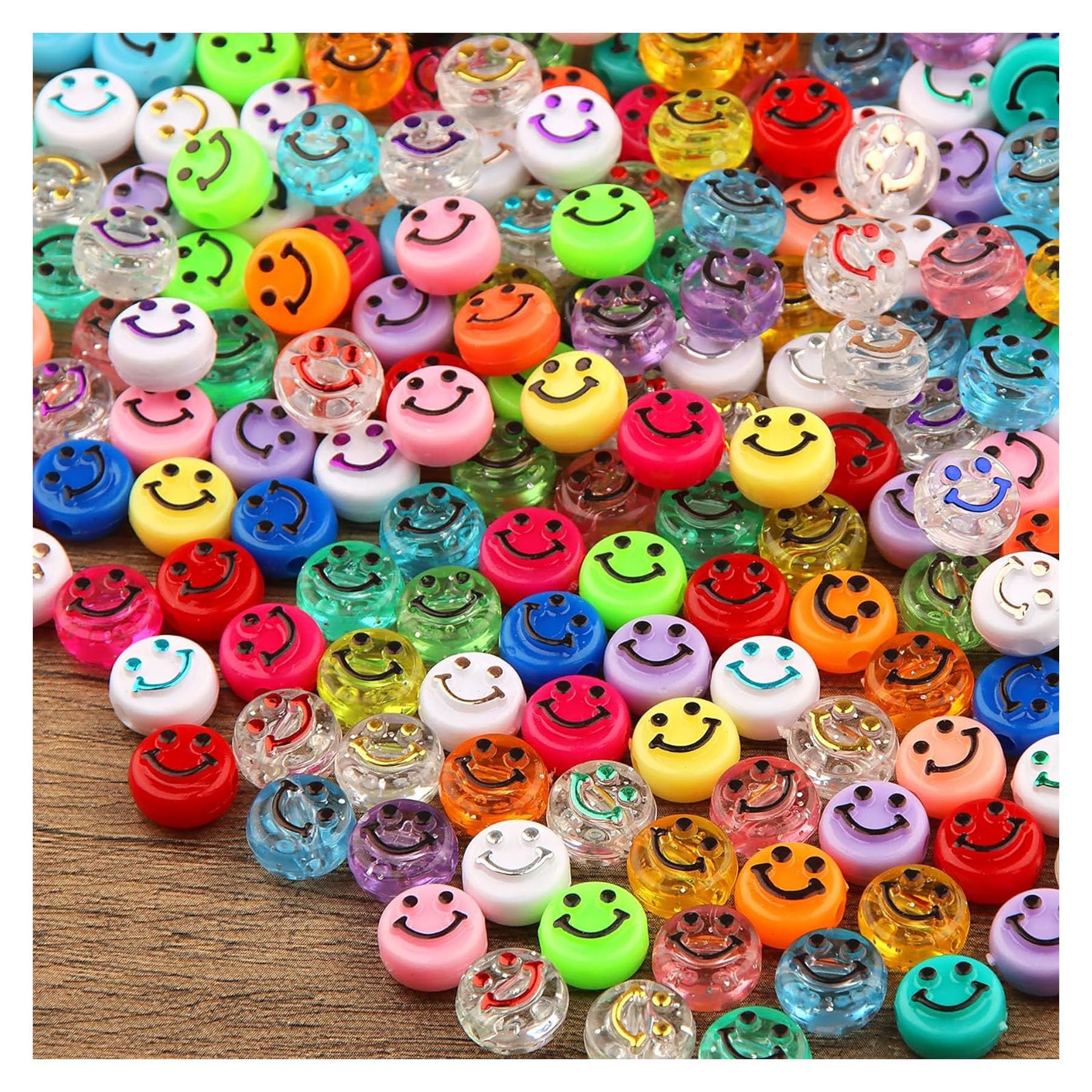500 Pcs Smile Face Beads for Jewelry Making - DIY Bracelet, Necklace & Earring Craft Kit with Elastic String - Perfect for Kids Crafts, Party Favors & DIY Gift Making