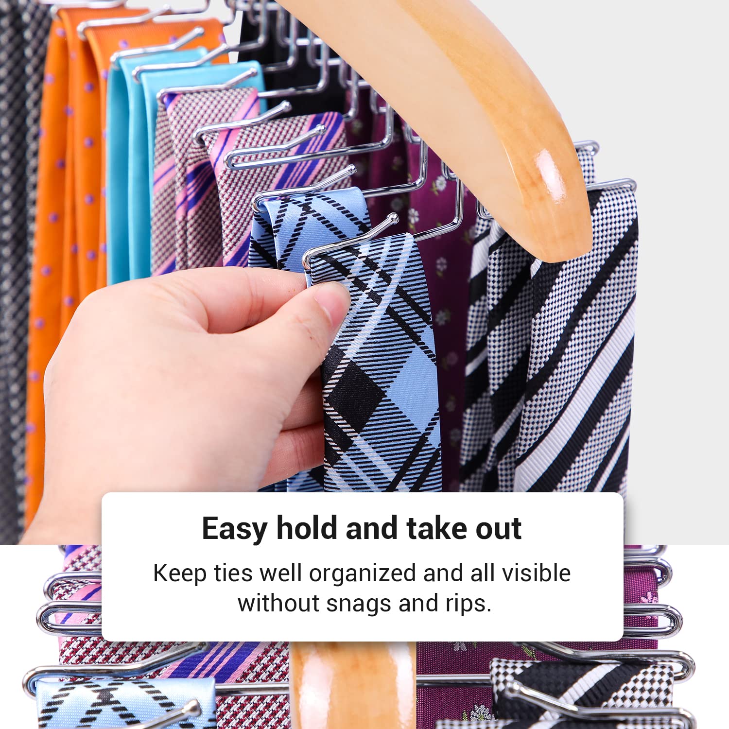 Ohuhu Wooden Tie Rack - 24 Slot Tie & Belt Organizer with Hooks for Closet Storage | Perfect for Men's Neckties, Women's Scarves & Accessories | Space-Saving Closet Organizer for Home & Office Wardrobe