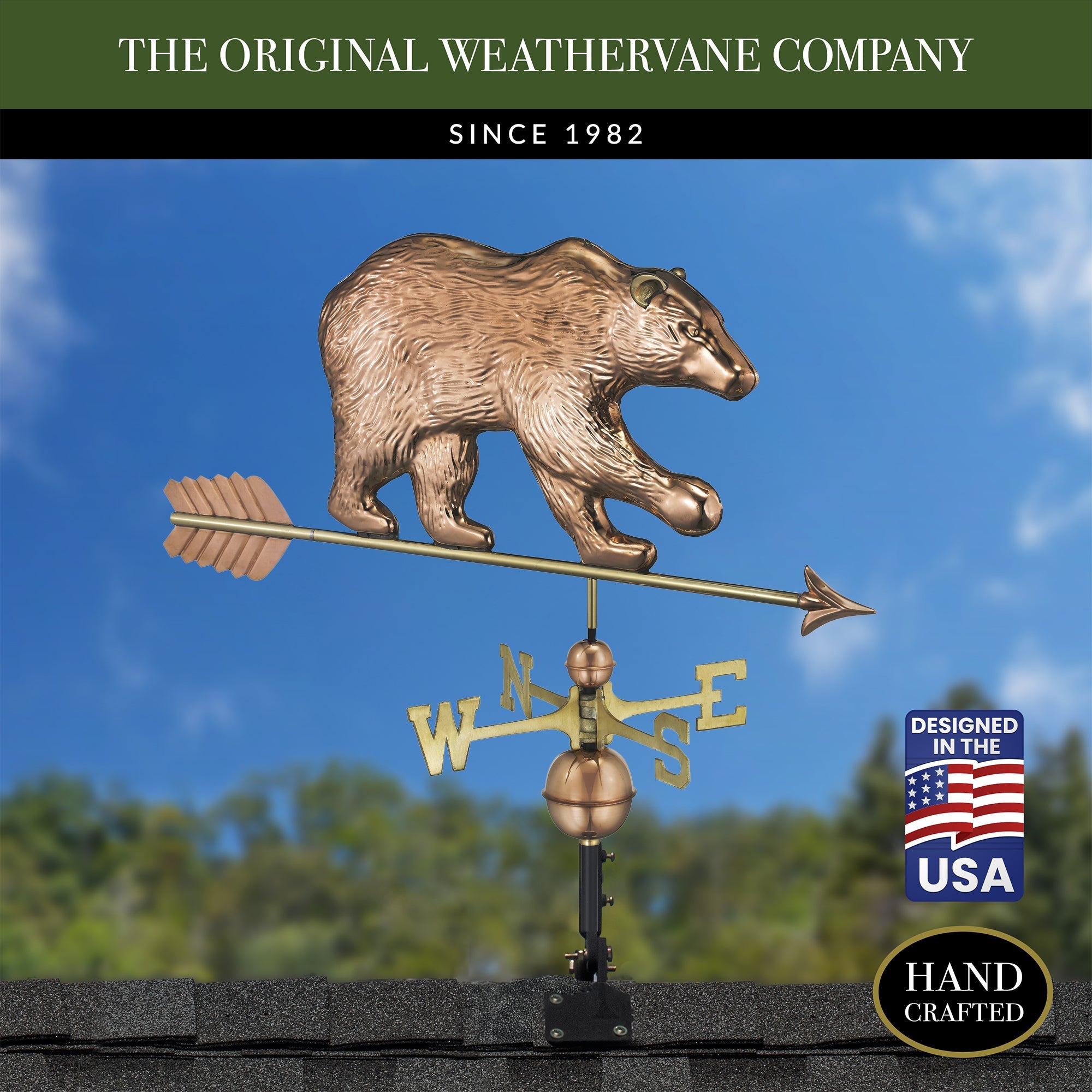 Bear Weathervane with Arrow - Handcrafted Copper Outdoor Wind Direction Indicator for Garden, Farmhouse & Roof Decor - Perfect for Rustic Home, Barn & Countryside Style
