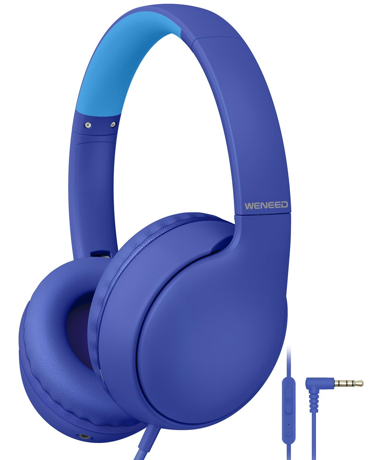 Kids Wired Headphones with Microphone - 85/94dB Volume Limited Over-Ear Headphones for Children | Stereo Sound, Foldable Design & Share Port | Safe for School, Travel & Home Use (Blue)