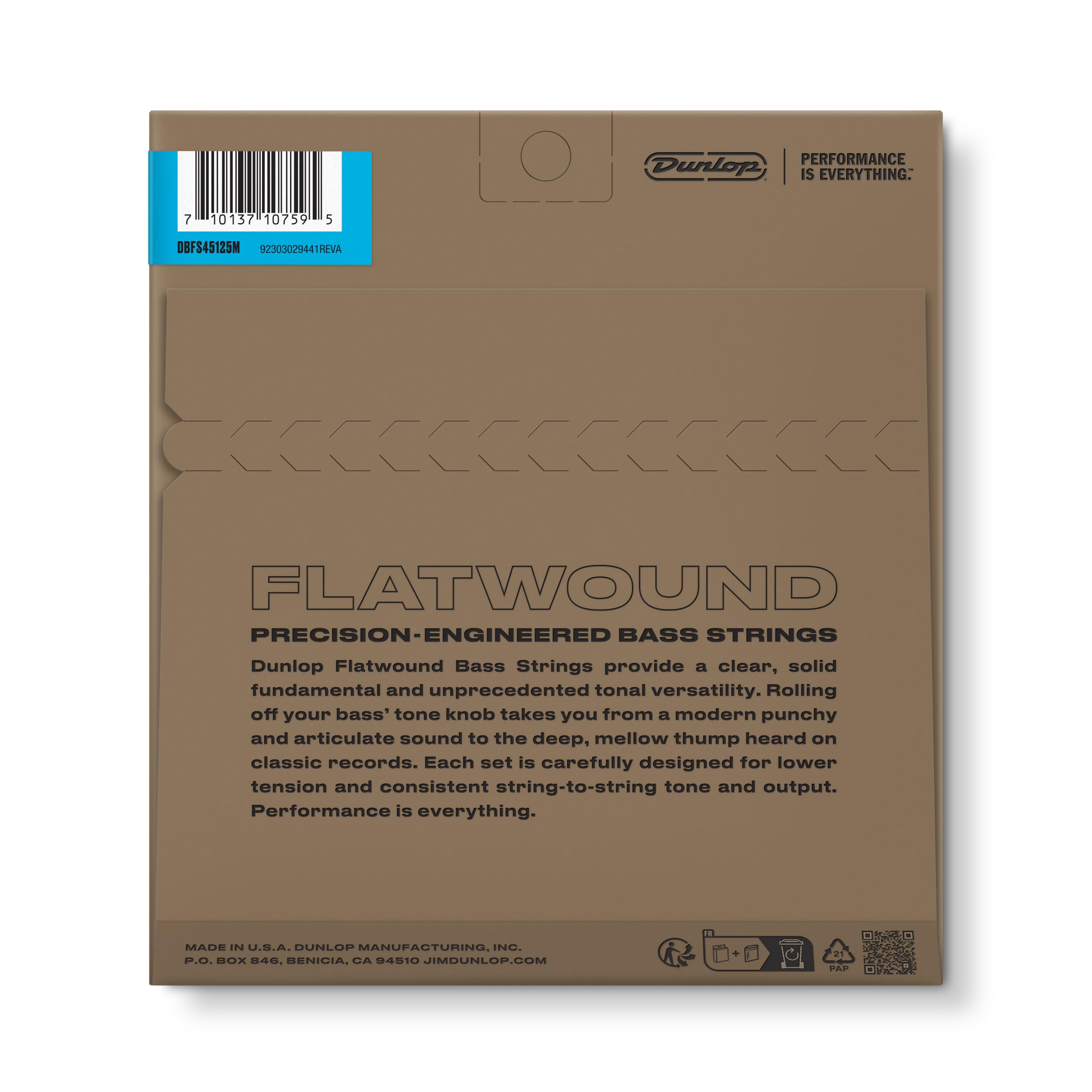 Jim Dunlop Flatwound Scale 45/125 Medium 5-Pack Bass Guitar Strings (DBFS45125M) - Perfect for Jazz, Blues & Studio Recording