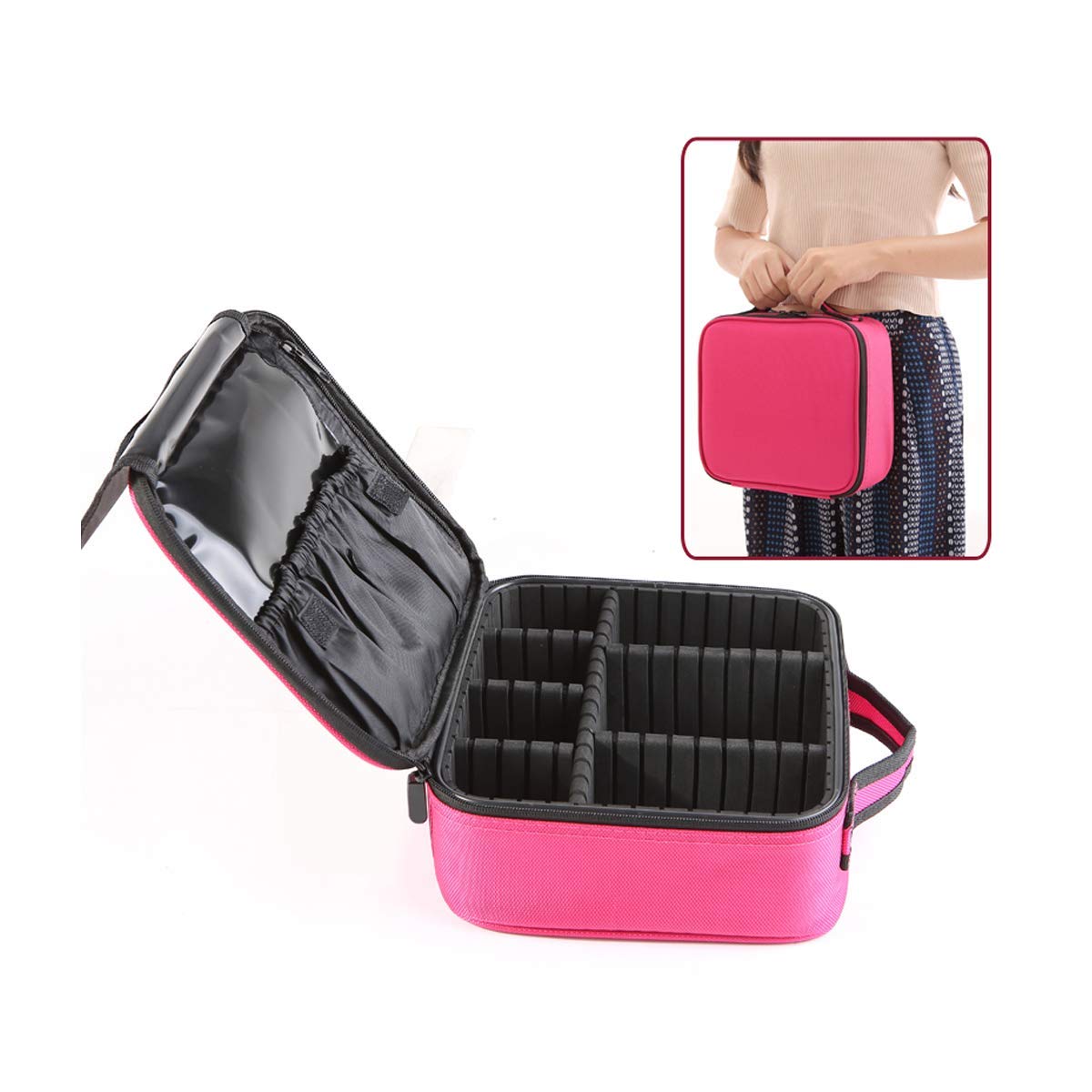 WENSEN Travel Makeup Bag - Waterproof Cosmetic Organizer Train Case with Mirror, Portable Makeup Storage for Women (Rose Red) - Perfect for Travel, Home & Salon Use