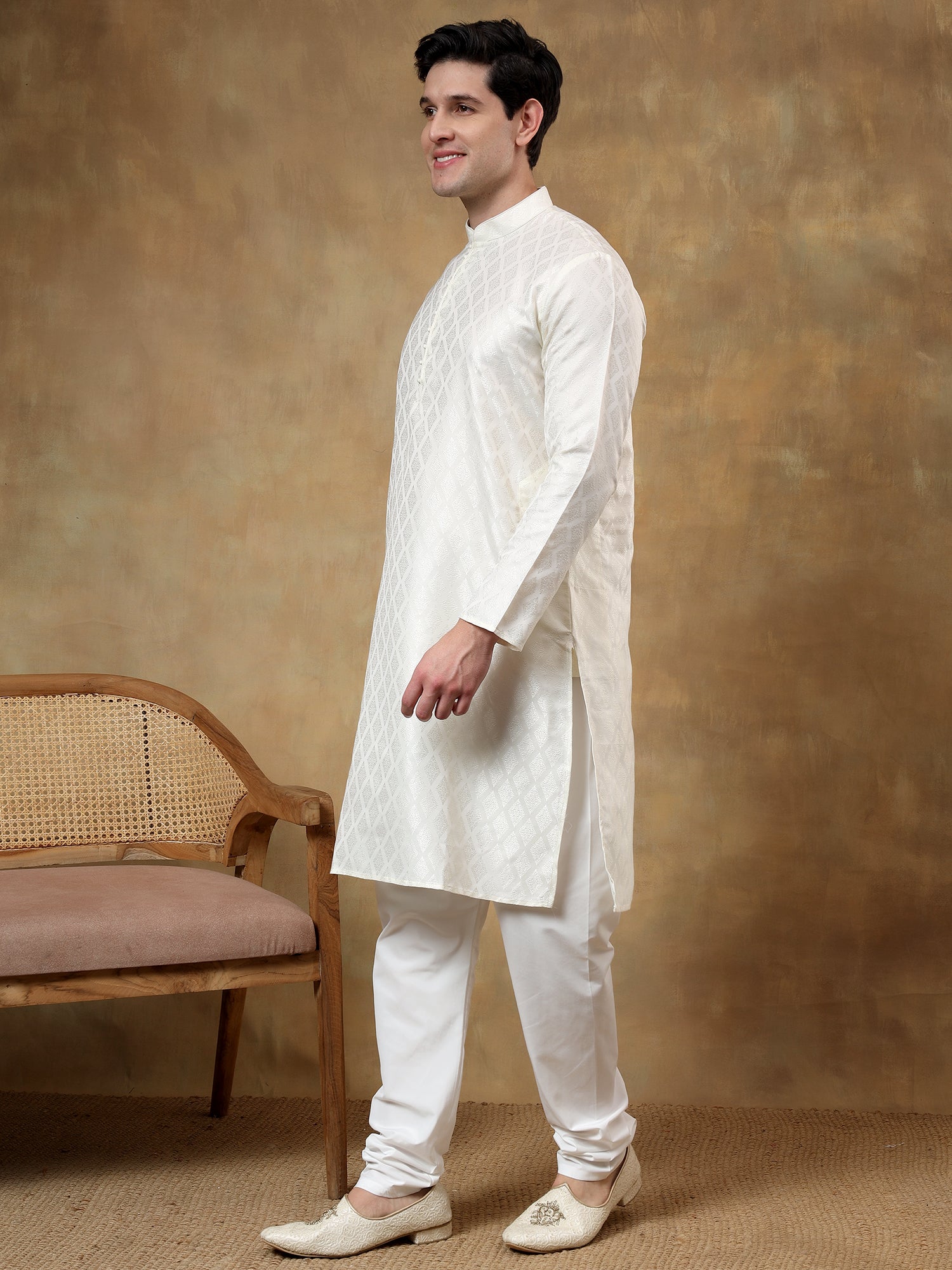 Stylish Blended Cream Kurta & Trouser Set for Women | Comfortable Cotton Blend Ethnic Outfit | Perfect for Festivals, Weddings & Casual Wear