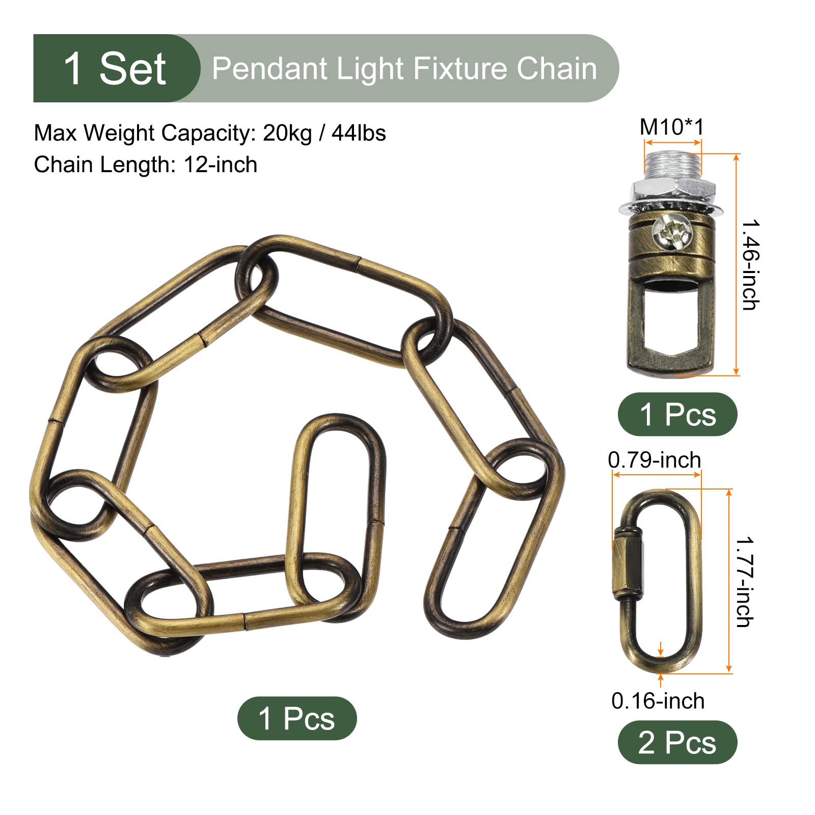 YOKIVE 12-Inch Bronze Pendant Light Fixture Chain Set - 4mm Thick Chandelier Hanging Links with Connector Hooks Ring - Perfect for Ceiling Lights, Lamps & Home Decor - Ideal for Dining Rooms, Bedrooms, and Living Room Lighting Fixtures