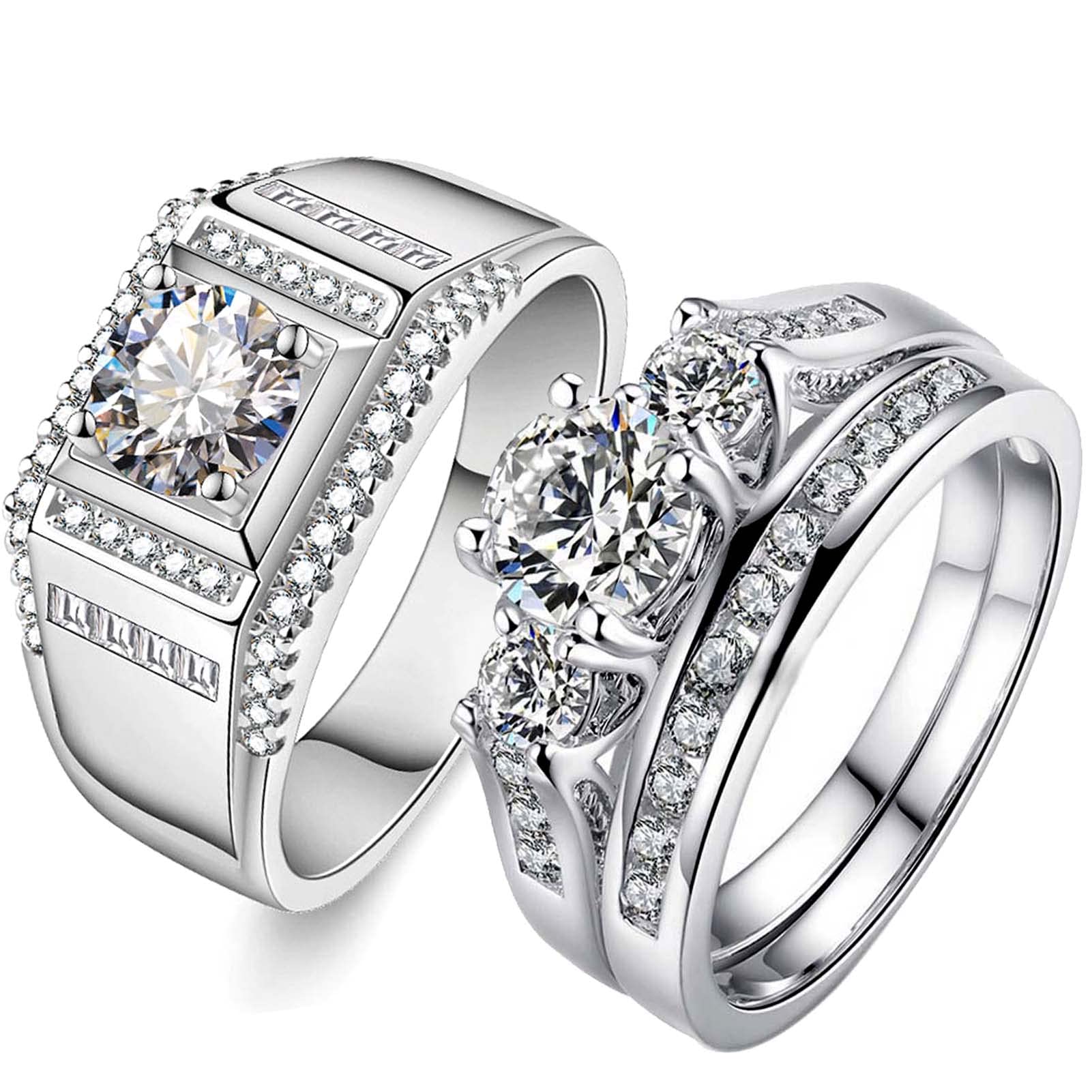 1CT CZ Matching Wedding Rings for Couples - Perfect for Anniversaries & Proposals