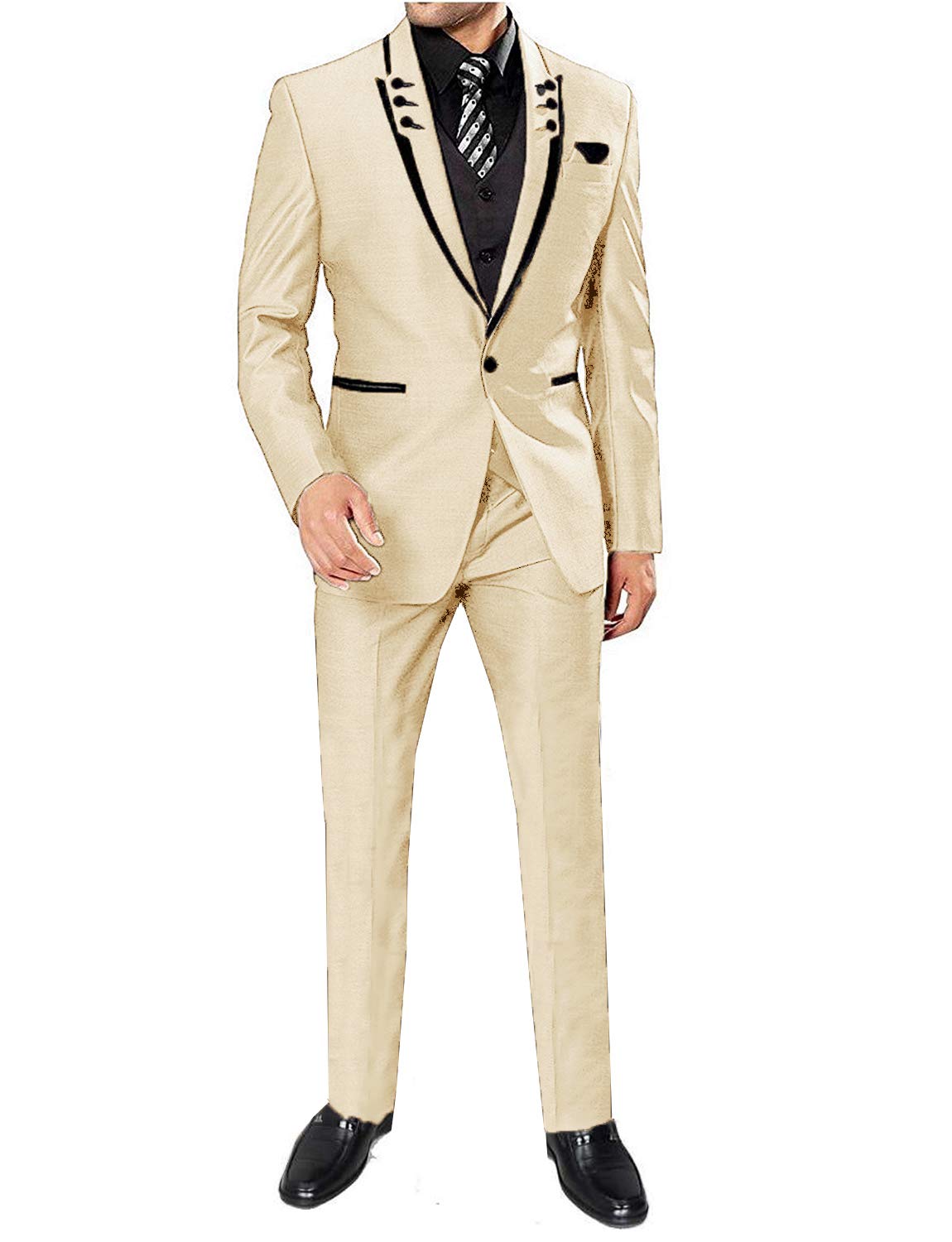 YZHEN Men's 3-Piece Slim Fit Suit Set with Decorative Buckle Collar & Single Button - Wedding, Prom, Business Formal Attire for Groom & Special Occasions