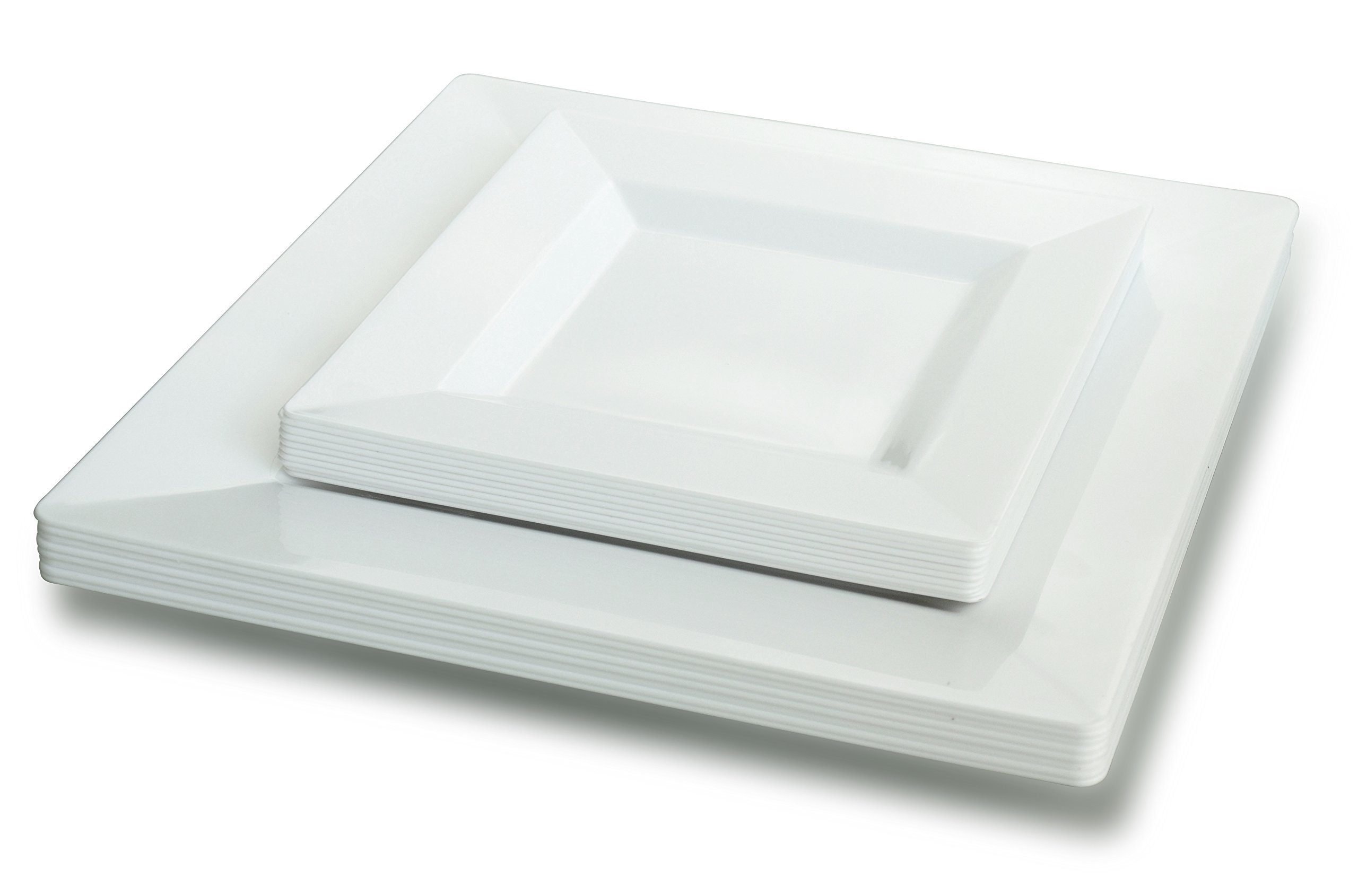 240-Pack Disposable Square Plastic Plates for Wedding & Party - 120 x 9.5'' Dinner Plates + 120 x 6.5'' Dessert Plates (White) - Perfect for Large Gatherings, Catering & Special Events