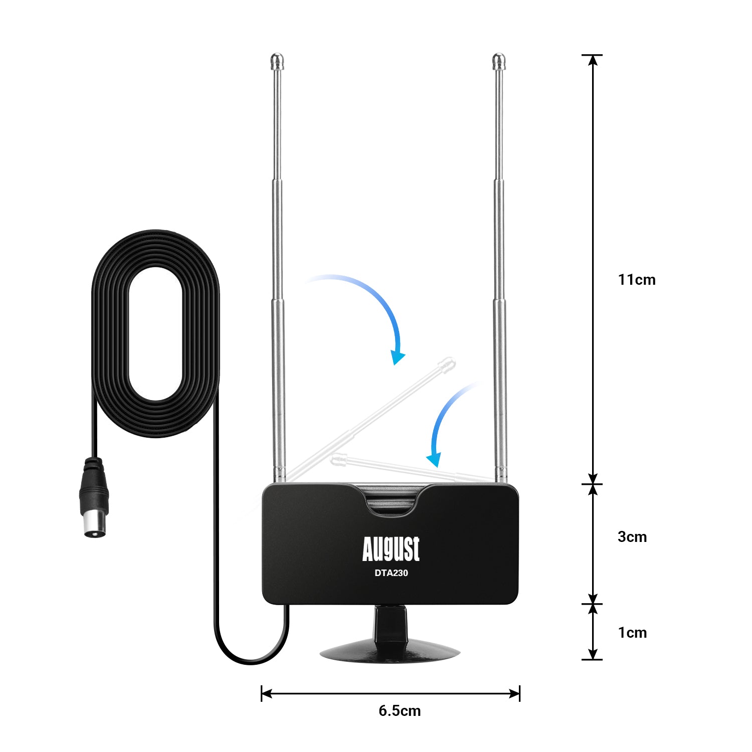 Refurbished August DTA230 Telescopic Window Mount Freeview Digital TV Antenna - Indoor HD Reception for Home, RV & Camping