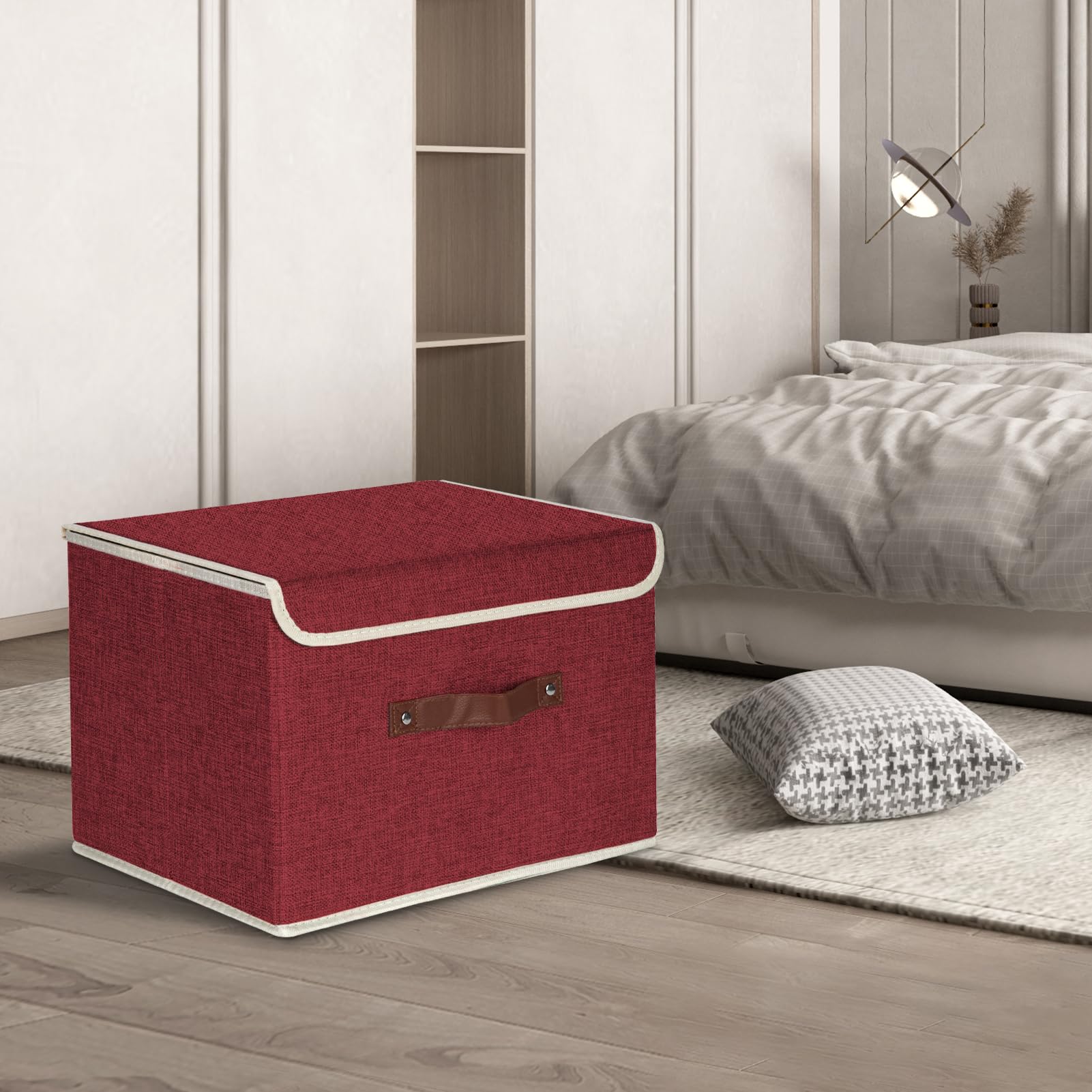 TYEERS 5-Pack Foldable Fabric Storage Bins with Lids - Closet, Office & Toy Organizer - Red Wine