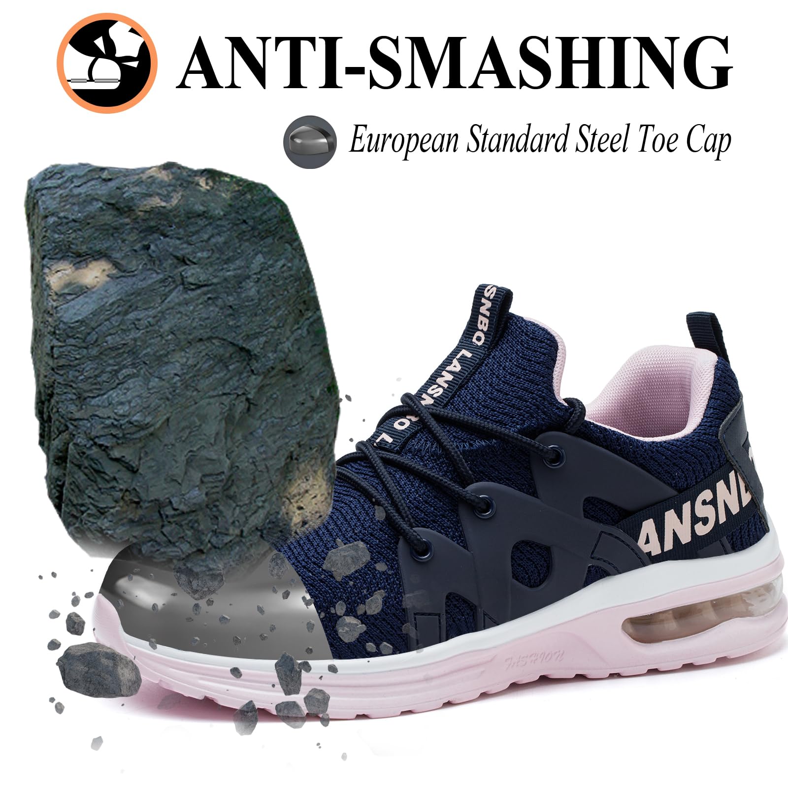 Indestructible Steel Toe Shoes for Women - Lightweight Safety Work Sneakers with Air Cushion & Breathable Design | Puncture Proof, Slip Resistant Composite Toe Footwear | Perfect for Construction, Warehouse & Industrial Work