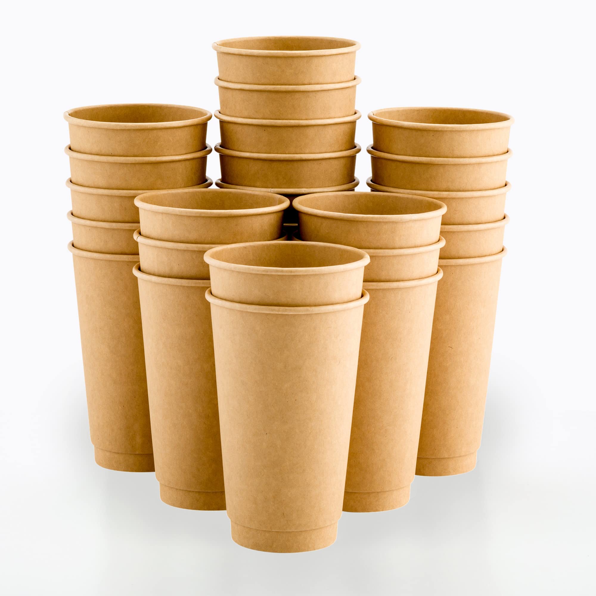 Restaurantware 500-Count Disposable Kraft 16-Oz Double Wall Hot Coffee Cups - Eco-Friendly Recyclable Paper Insulated Cups for Cafes, Restaurants & Takeout - No Need for Sleeves - Bulk Wholesale Coffee Cups for Hot Beverages, Tea & Cocoa