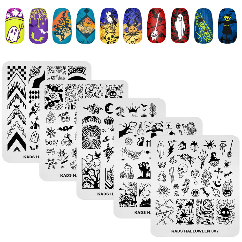 Halloween Nail Stamp Plates Set of 5 - DIY Nail Art Stamping Templates for Halloween Nail Decoration - Perfect for Halloween Parties, Costume Nails & Spooky Manicures