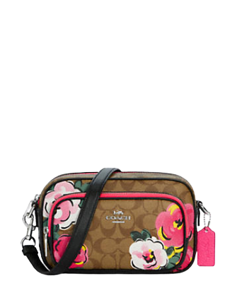 Coach Signature Canvas Court Crossbody Bag with Vintage Rose Print - Stylish & Compact Purse for Women, Perfect for Daily Use, Work, and Travel