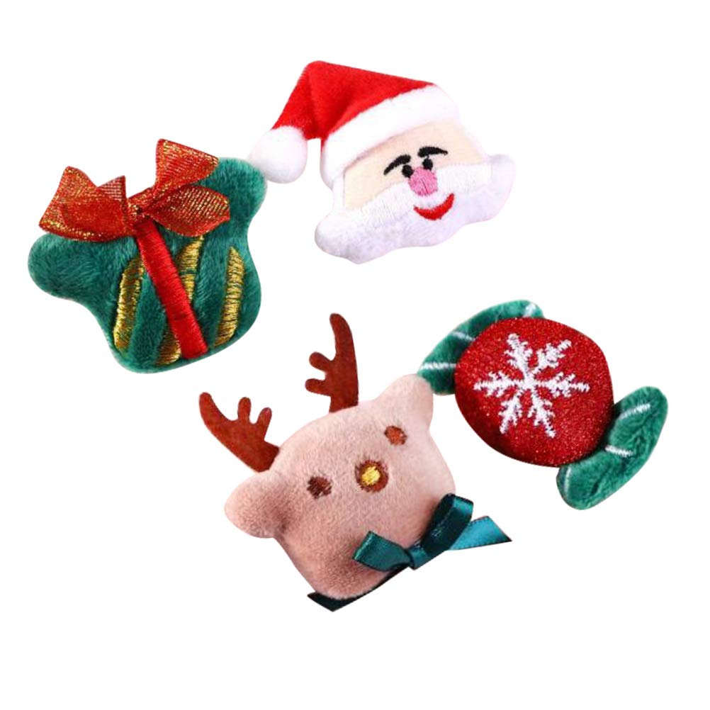 Amosfun 4-Piece Christmas Plush Brooches Set - Cute Cartoon Xmas Pin Badges for Jackets, Hats & Bags - Festive Holiday Party Supplies (Mixed Designs) - Perfect for Gift Exchanges, Office Parties & Christmas Decorations