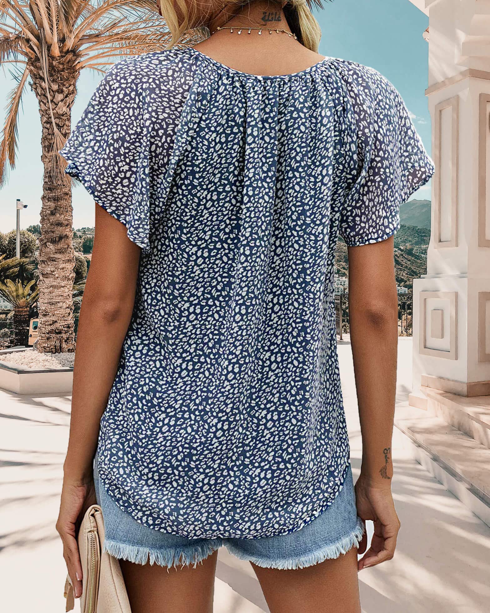 Women's Casual Floral Ruffle Short Sleeve T-Shirt - Cute Boho V-Neck Loose Blouse for Summer & Fall | Perfect for Beach Outings, Picnics, and Everyday Wear