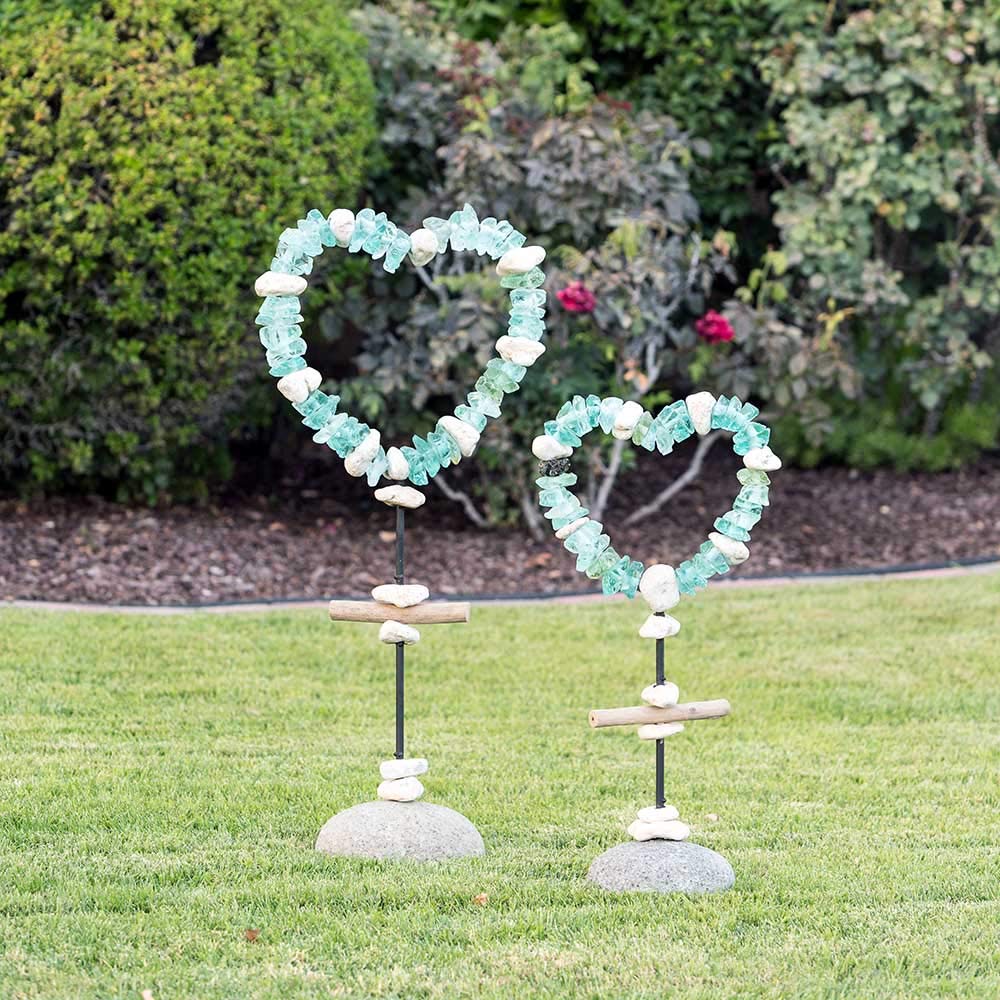 Glass Heart Garden Stand - Small 30 Inch Height - Elegant Outdoor Decor for Patio, Yard, or Wedding Ceremony