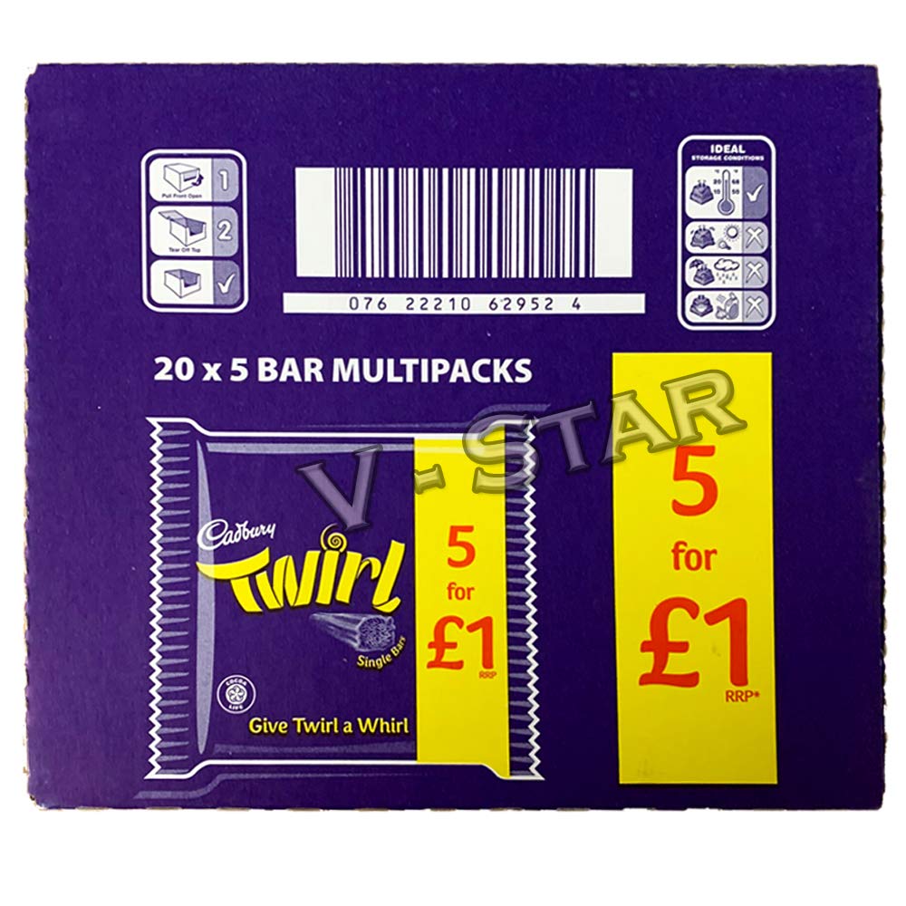 CADBURY Twirl Chocolate Bars - Pack of 20 (5 Bars Each) | Original UK Import | Perfect for Gifts, Parties & Snacking