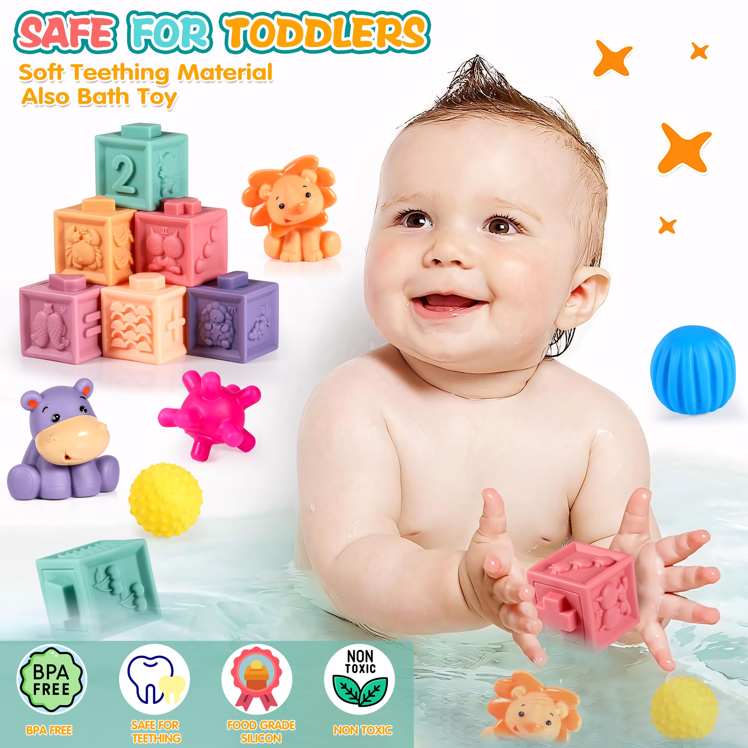 Montessori Toys for Babies 6-12 Months | 6-in-1 Educational Baby Toys Set with Sensory Bin, Pull String & Stacking Blocks | Developmental Learning Toys for 6-18 Month Olds | Perfect Gift for 1-2 Year Old Toddlers | Great for Sensory Play, Motor Skills & Early Learning at Home