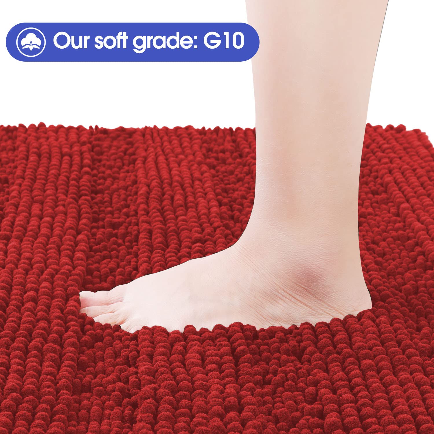 ACCUMTEK Ultra Soft Chenille Bath Rugs and Mats Set - 3 Piece Non-Slip Bathroom Rug Set with Striped Design, Thick & Absorbent - Perfect for Bathroom, Shower, Vanity Area and Spa Decor (Burgundy)