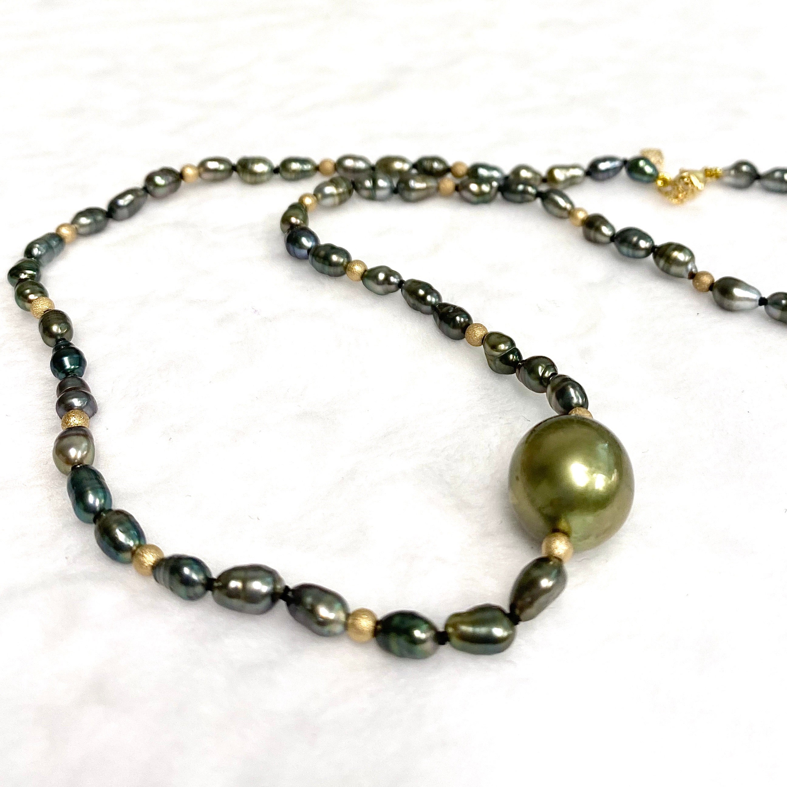 TARA Necklace with Keshi and Pistachio Tahitian Pearls - Elegant Jewelry for Women, Perfect for Weddings, Parties & Special Occasions